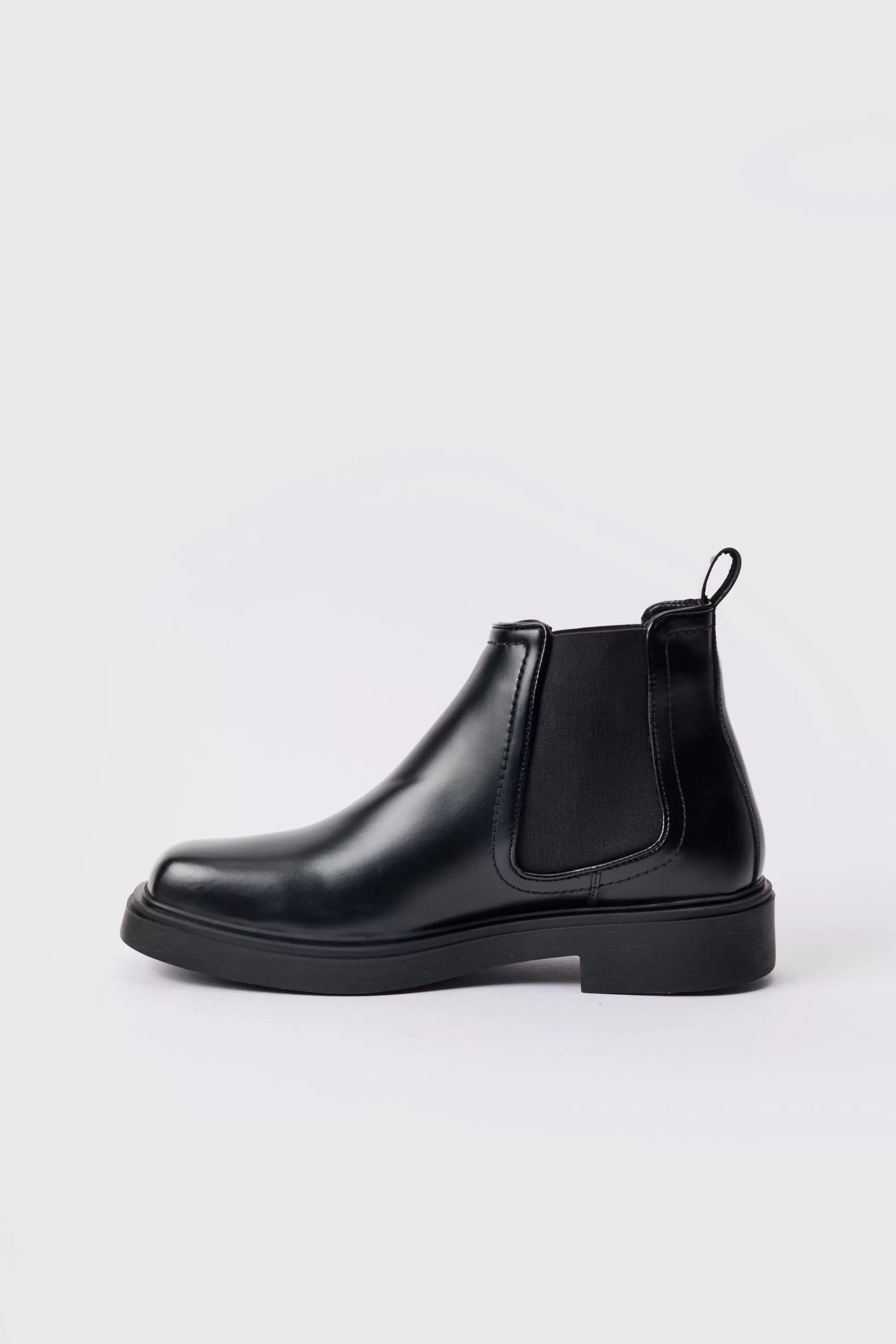 boohooMAN PU Square Toe Chelsea Boot In | UK