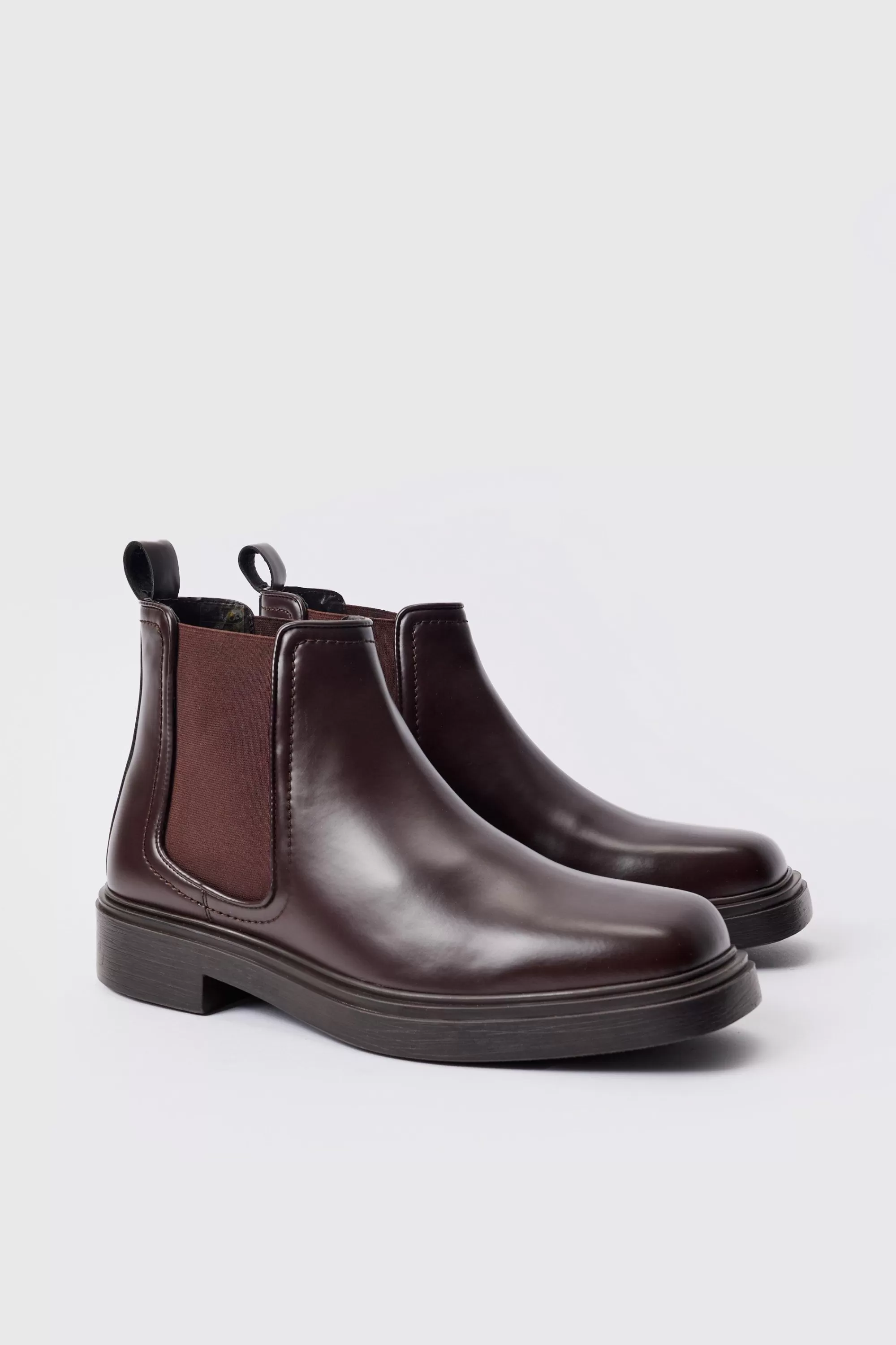 boohooMAN PU Square Toe Chelsea Boot In | UK