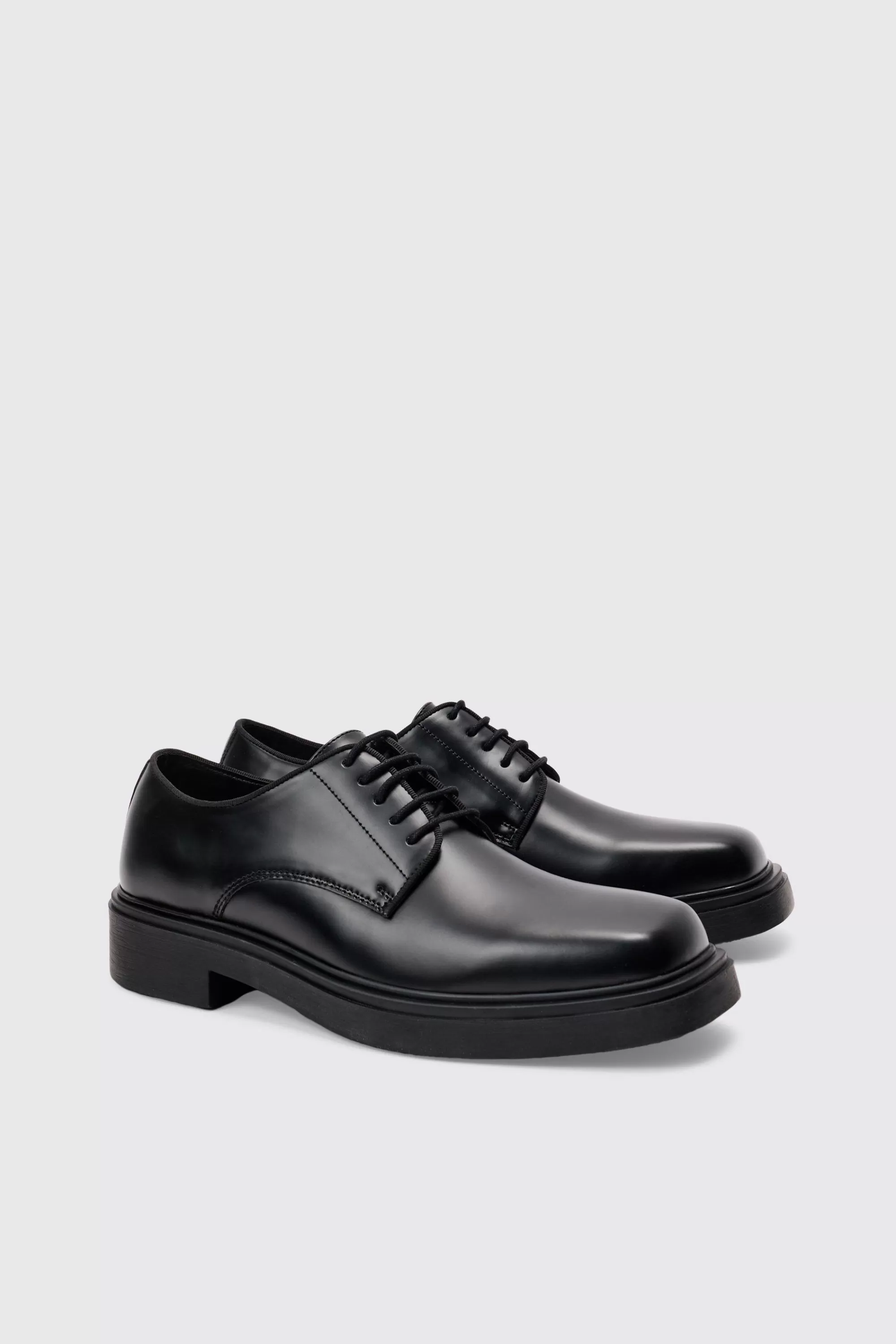 boohooMAN PU Square Toe Lace Up Loafer In | UK
