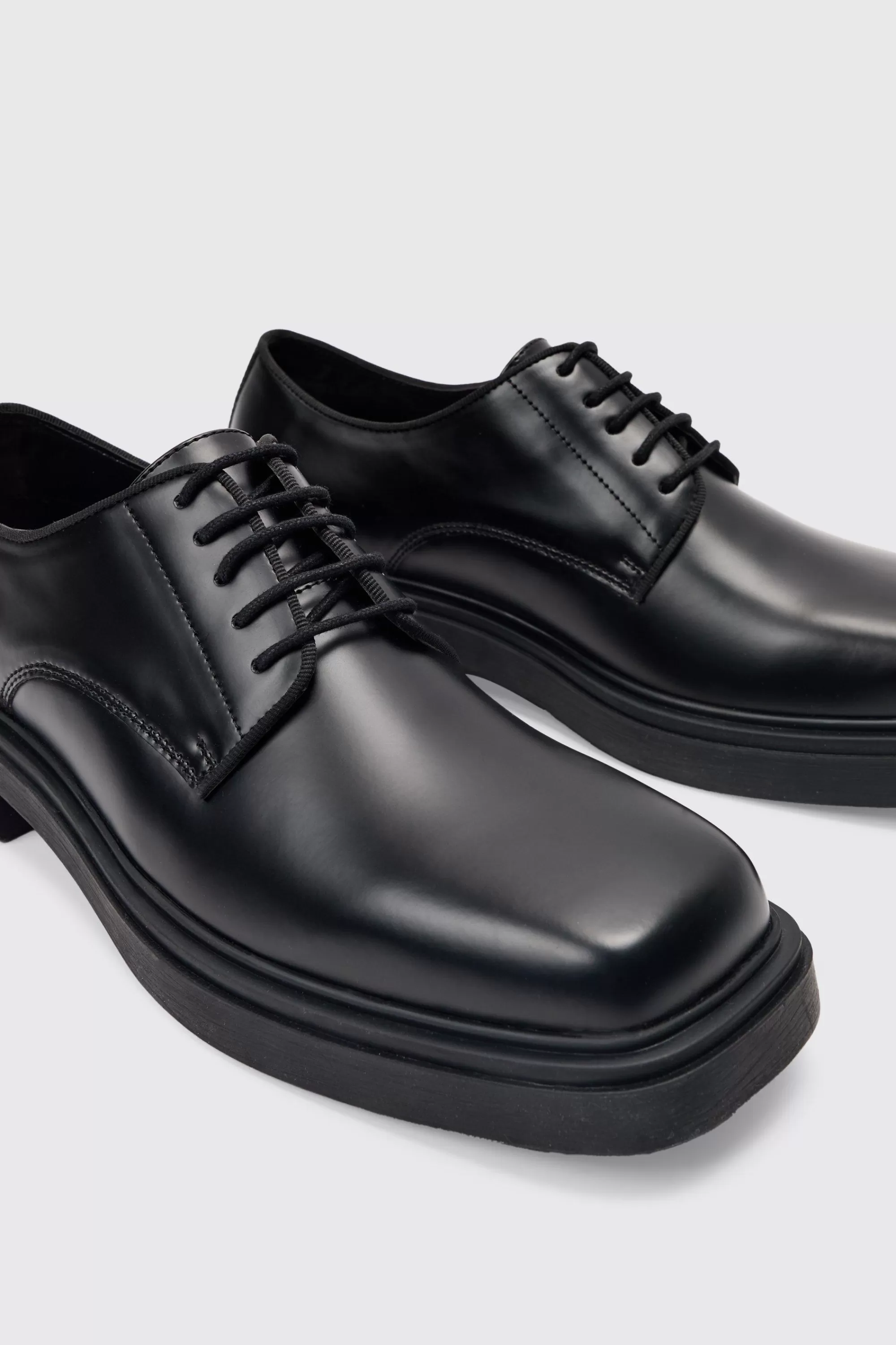 boohooMAN PU Square Toe Lace Up Loafer In | UK