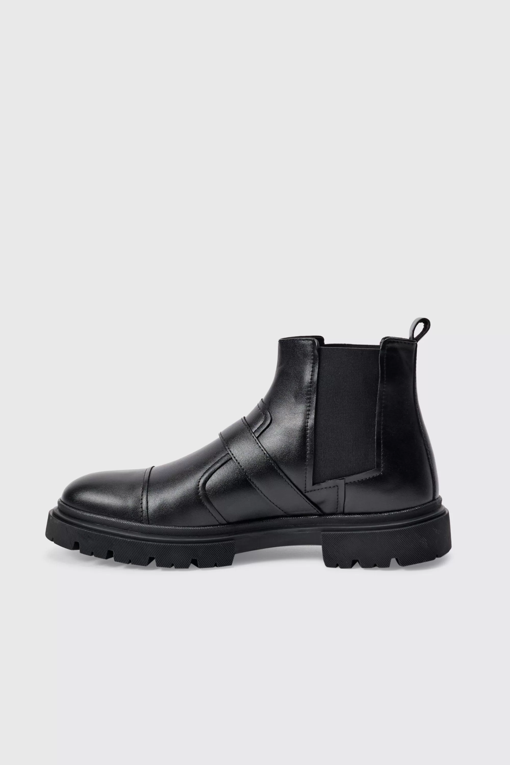 boohooMAN PU Strap Detail Chunky Boot In | UK