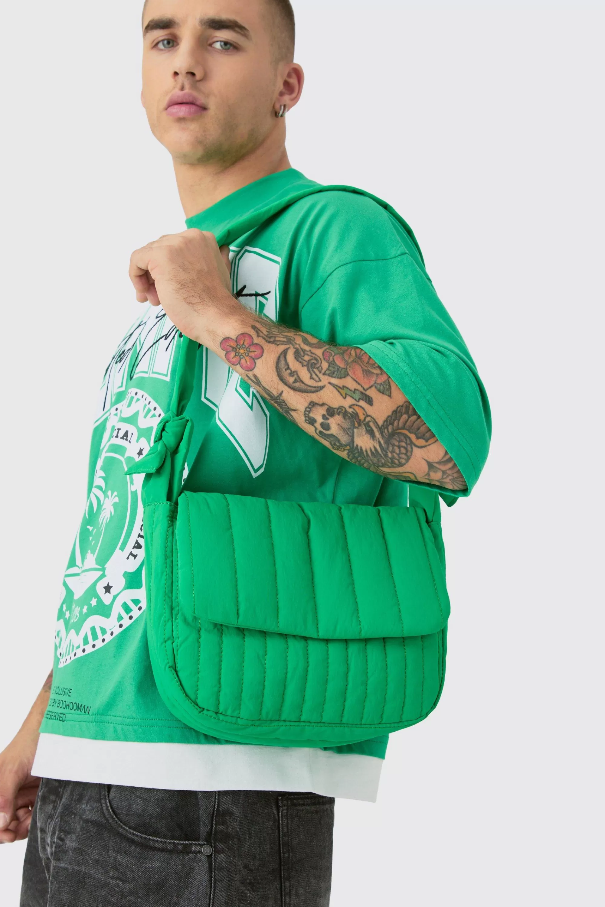 boohooMAN Quilted Cross Body Satchel Bag | UK