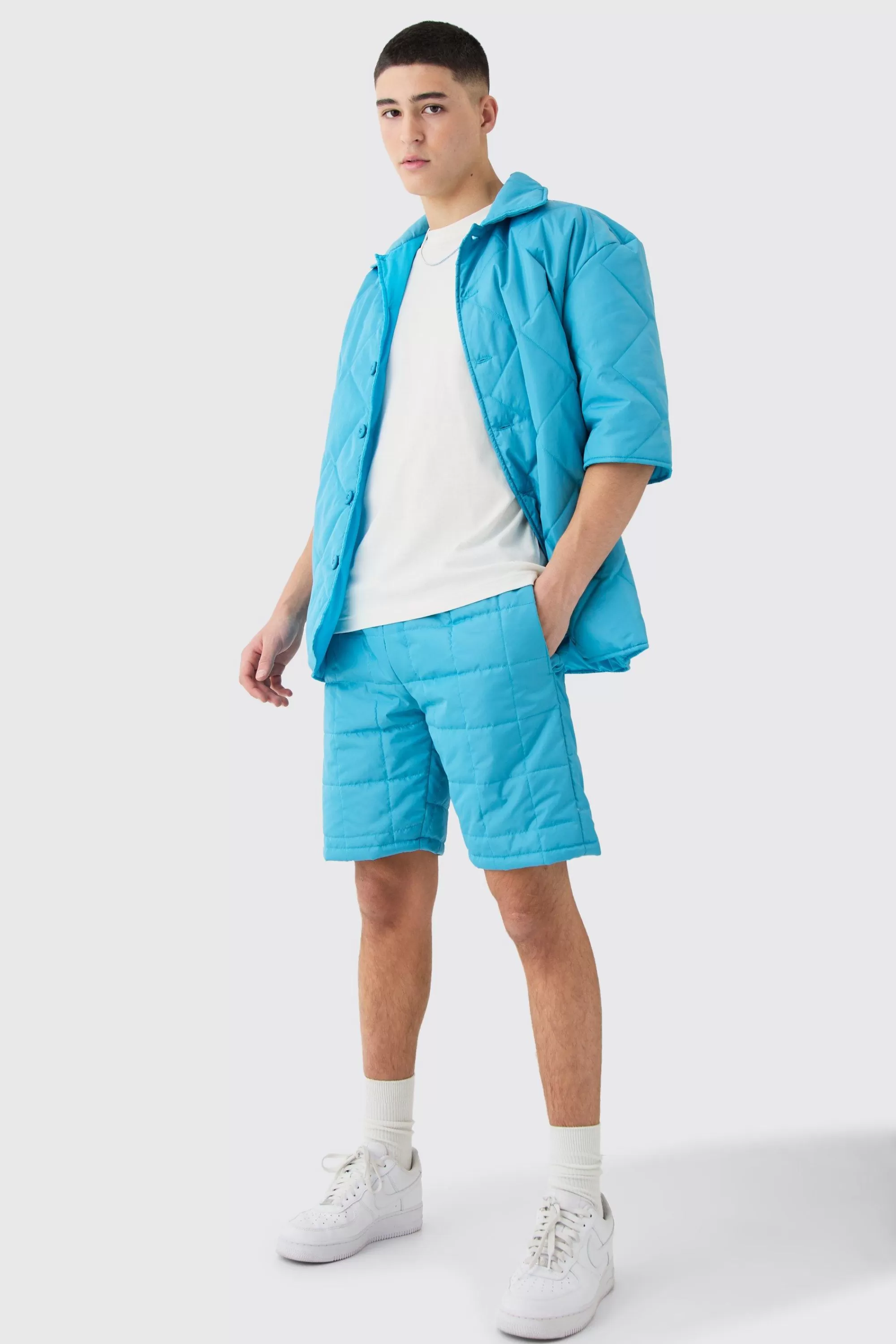 boohooMAN Quilted Square Shirt And Short Set | UK