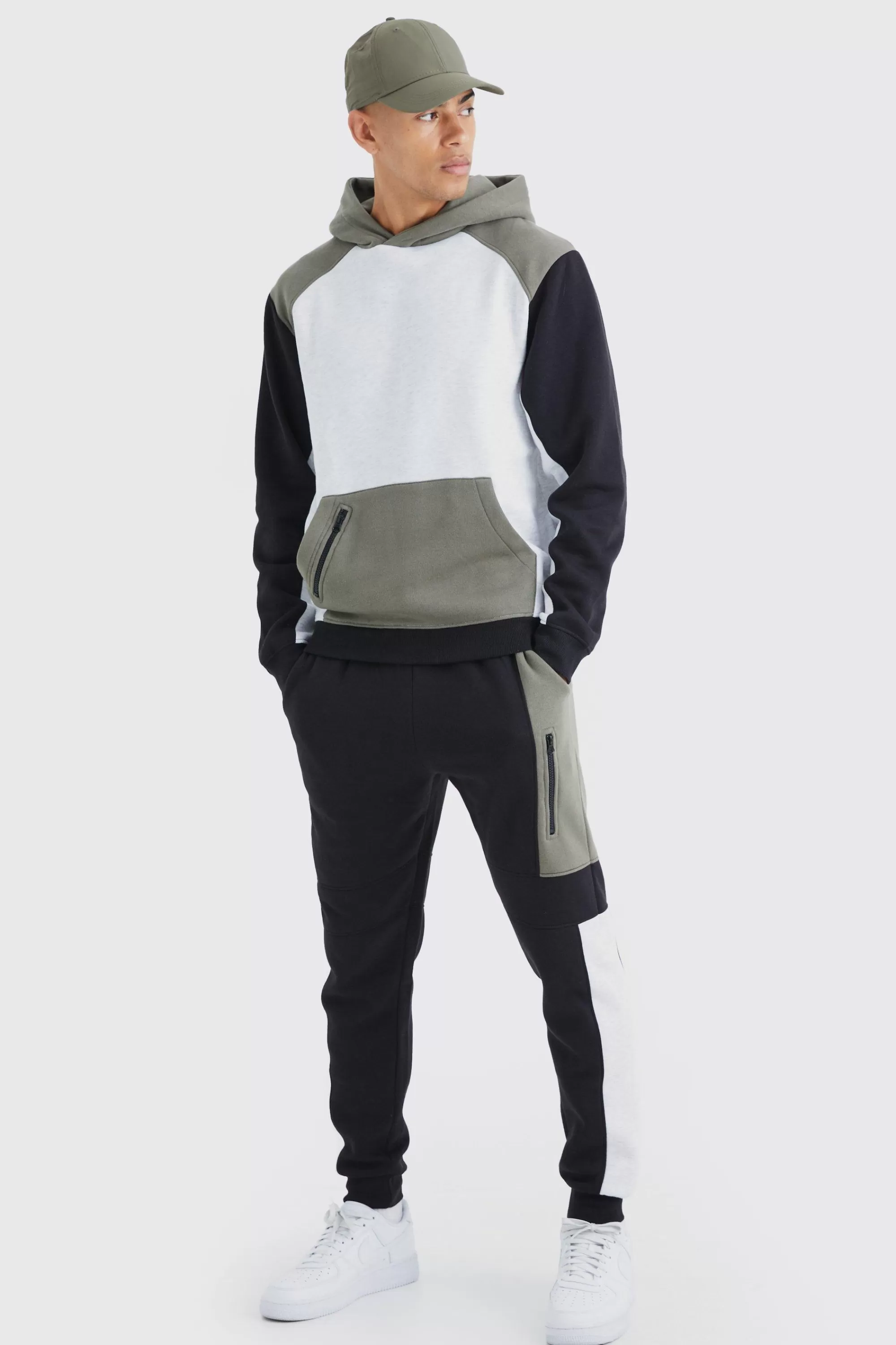 boohooMAN Raglan Colour Block Hooded Tracksuit | UK