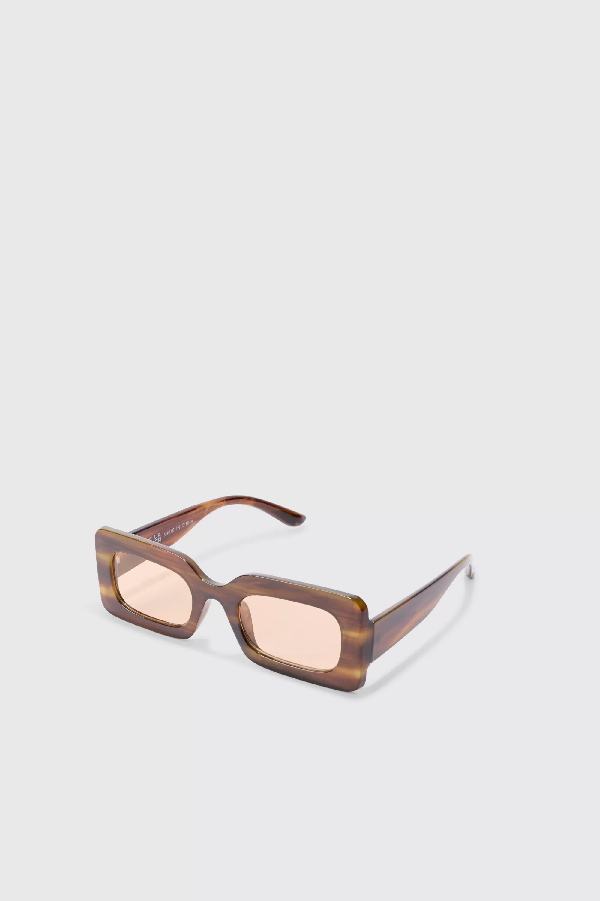 boohooMAN Rectangular Abstract Resin Rectangular Sunglasses In | UK