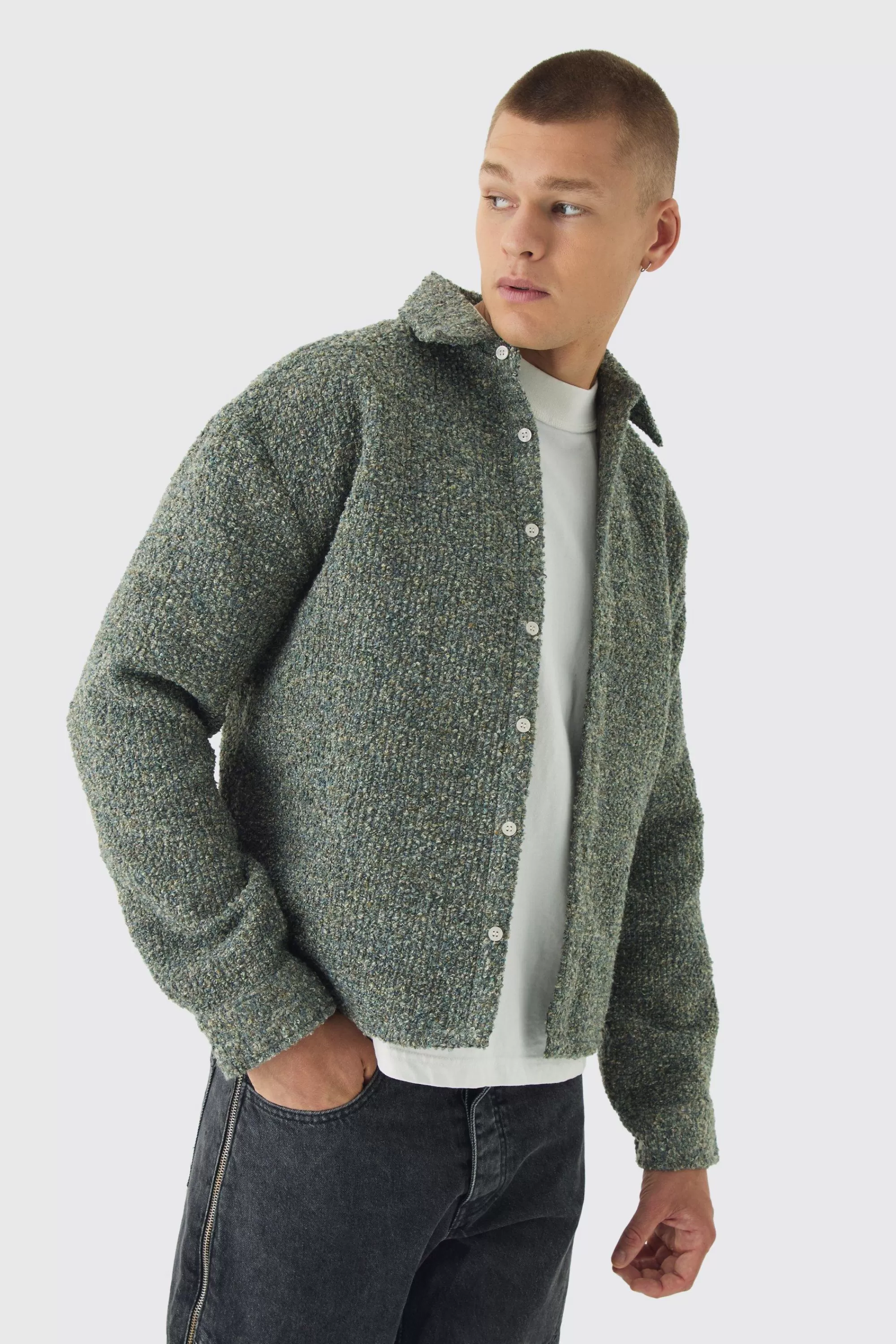 boohooMAN Regular Boucle Overshirt | UK