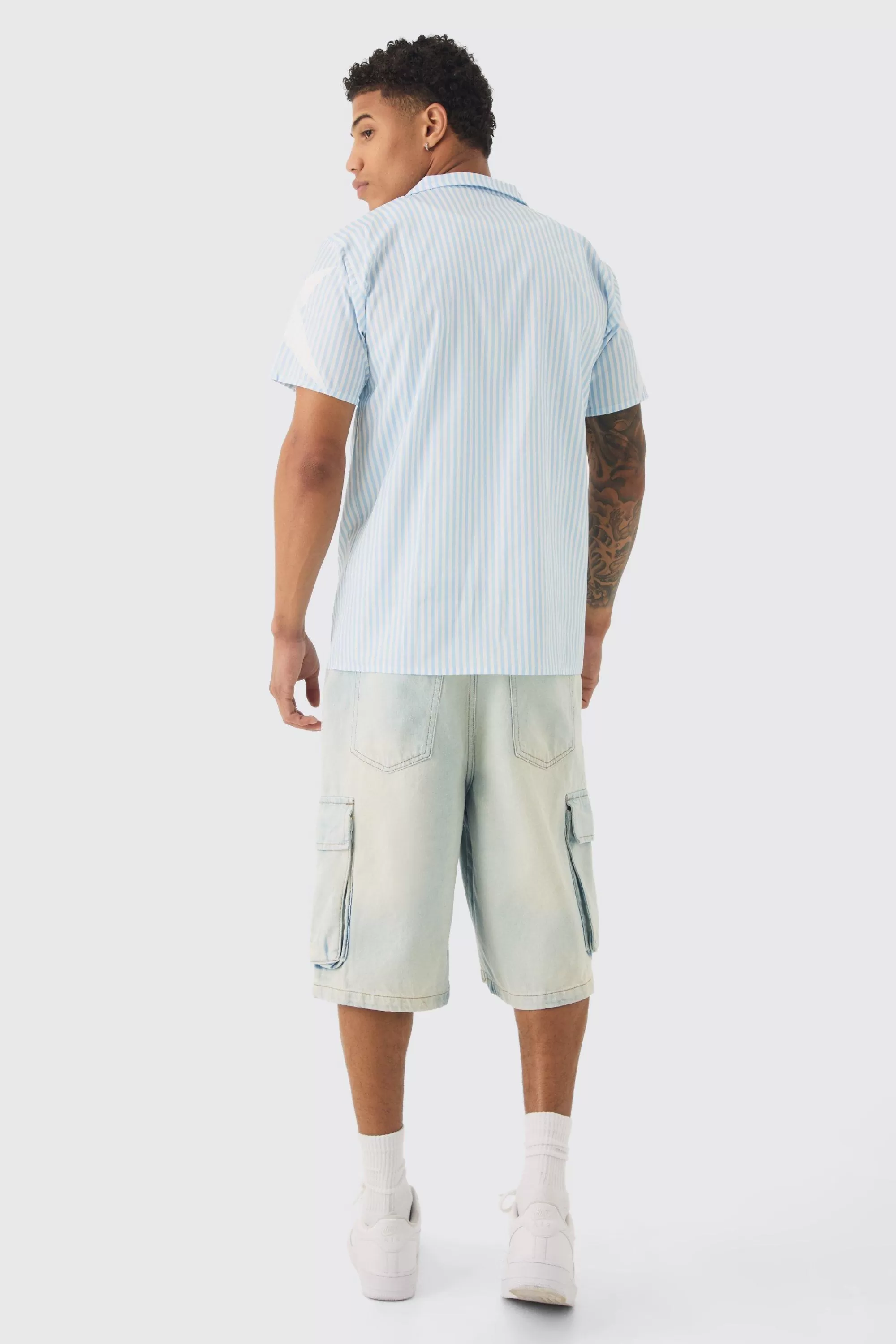 boohooMAN Regular Collared Stripe Graphic Shirt | UK