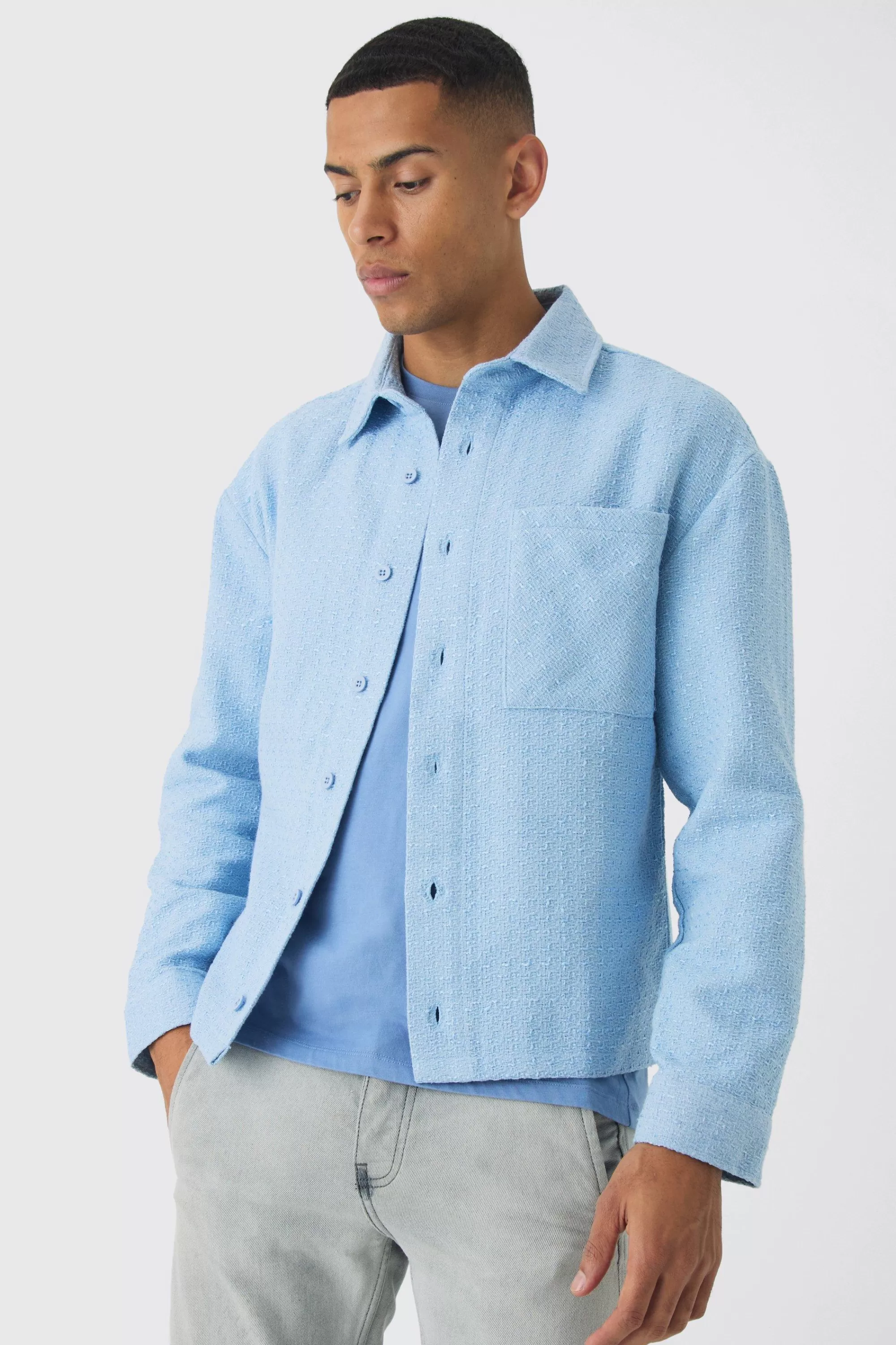 boohooMAN Regular Fit Boucle Overshirt | UK