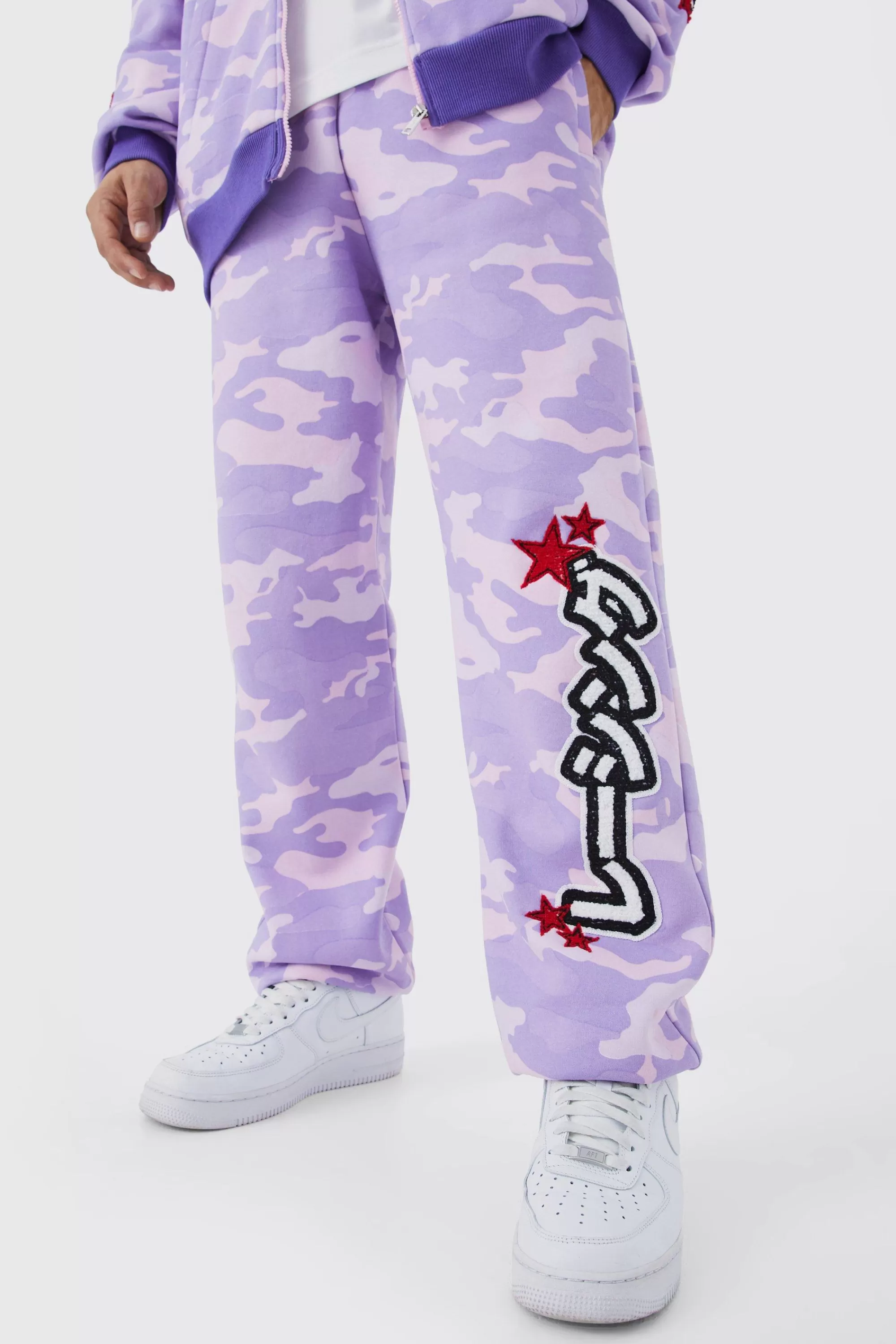 boohooMAN Regular Fit Camo Applique Badge Jogger | UK
