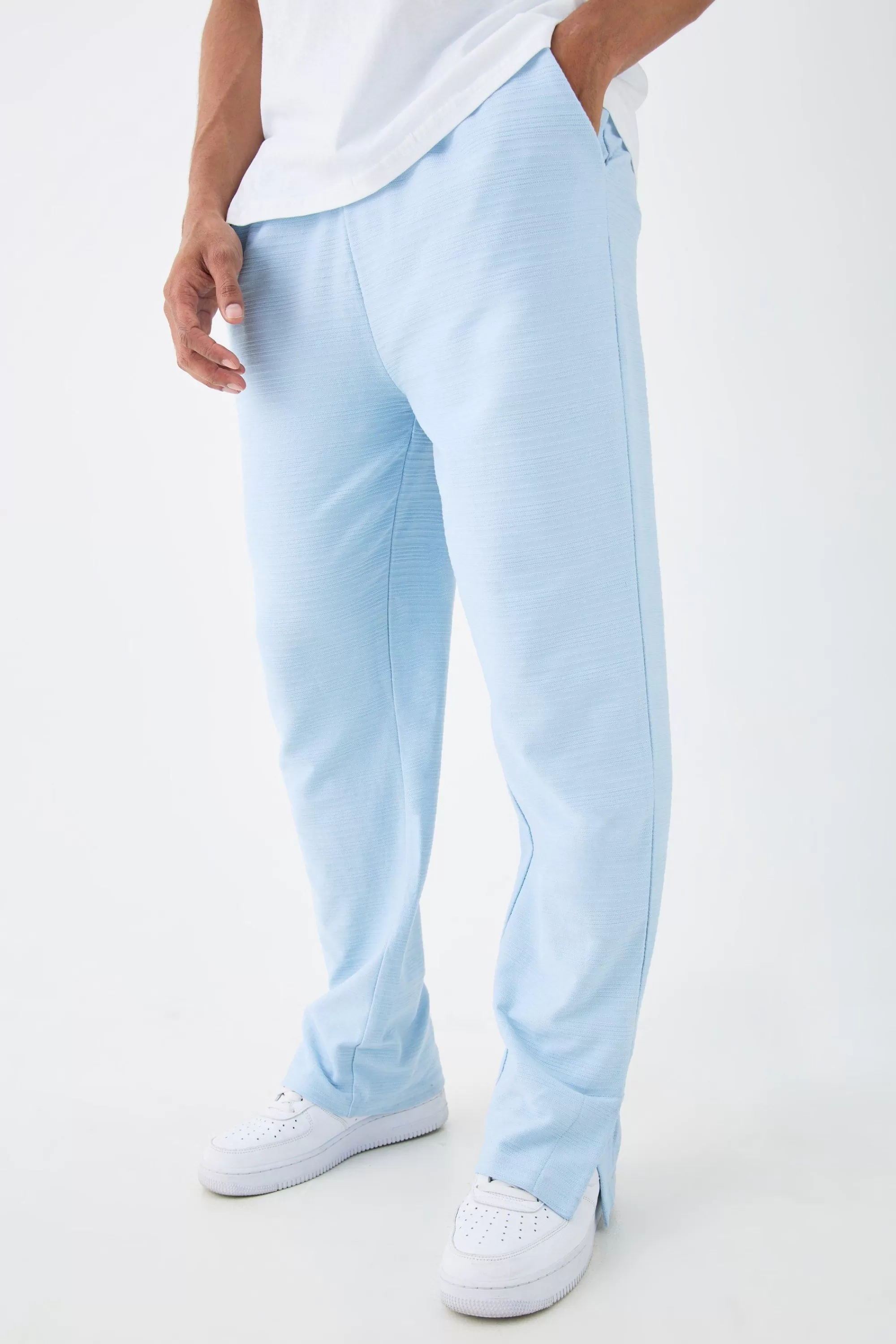 boohooMAN Regular Fit Jacquard Raised Stripe Split Hem Jogger | UK