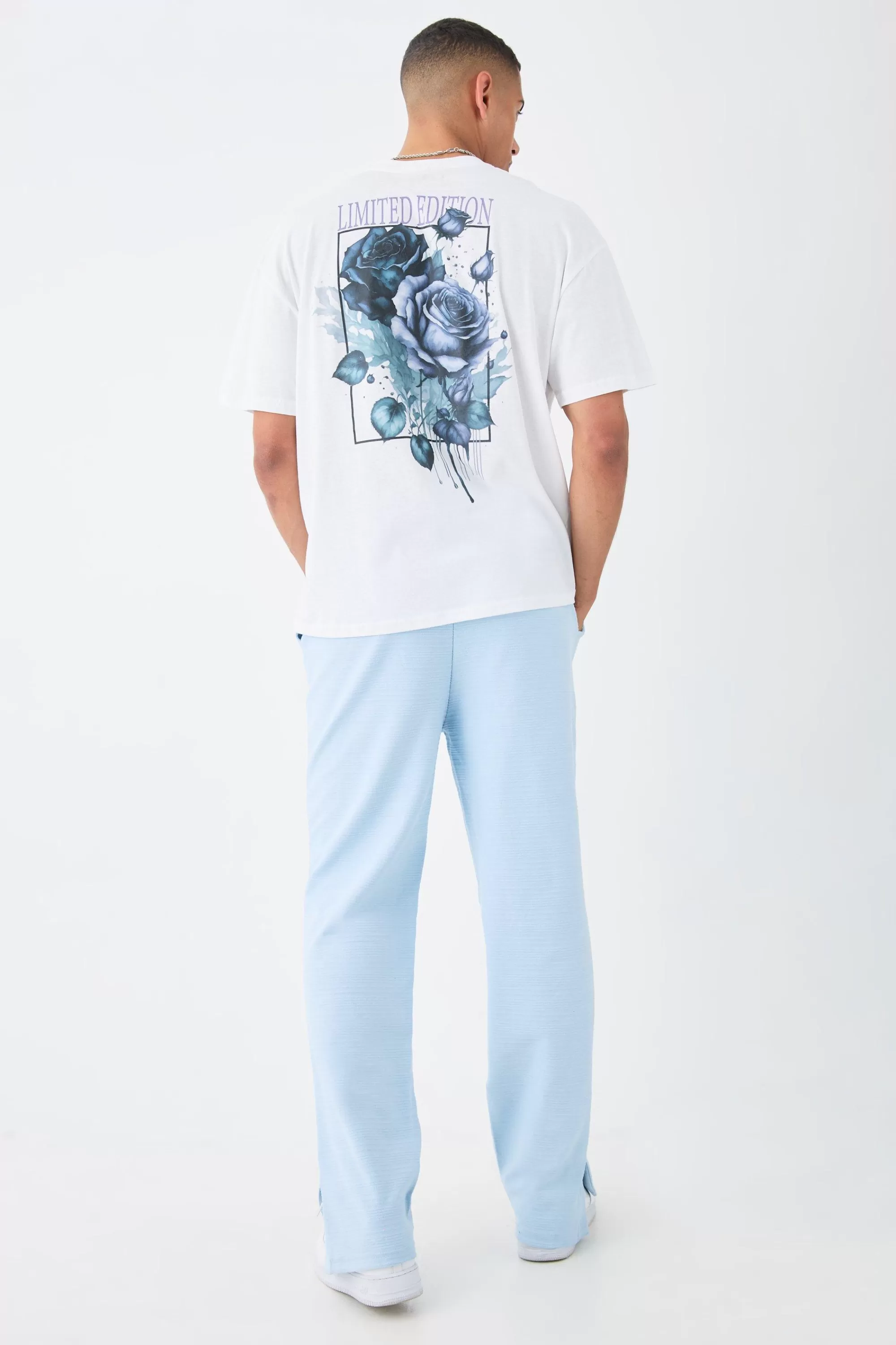 boohooMAN Regular Fit Jacquard Raised Stripe Split Hem Jogger | UK