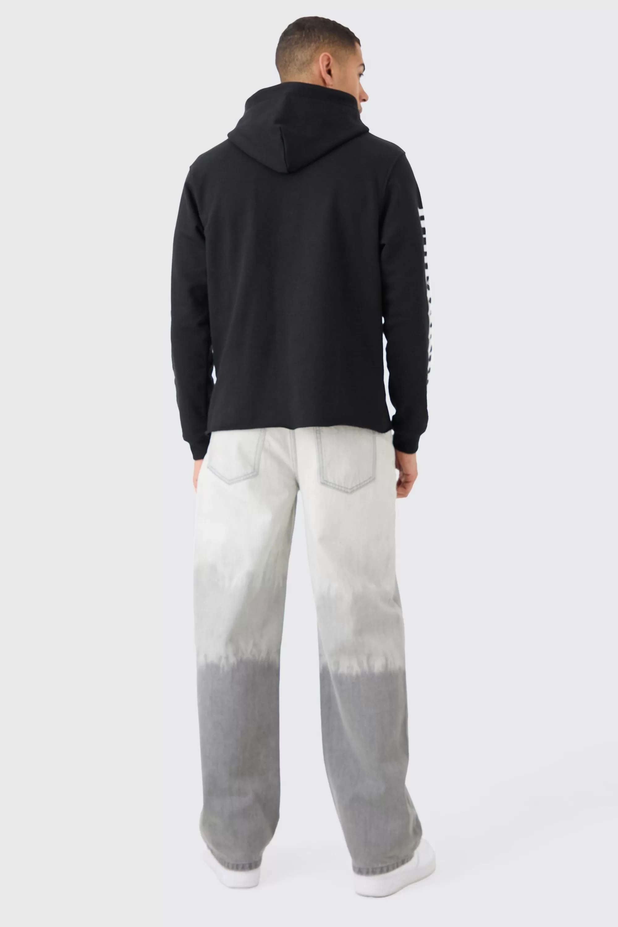 boohooMAN Regular Fit Large Graphic Raw Hem Hoodie | UK