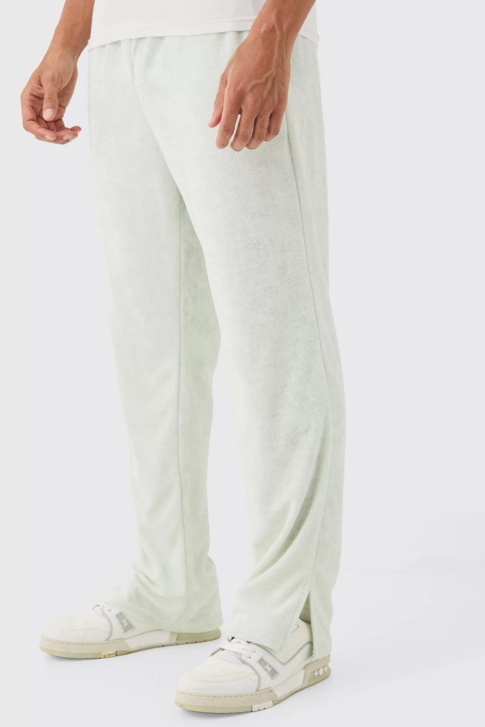 boohooMAN Regular Fit Split Hem Towelling Joggers | UK