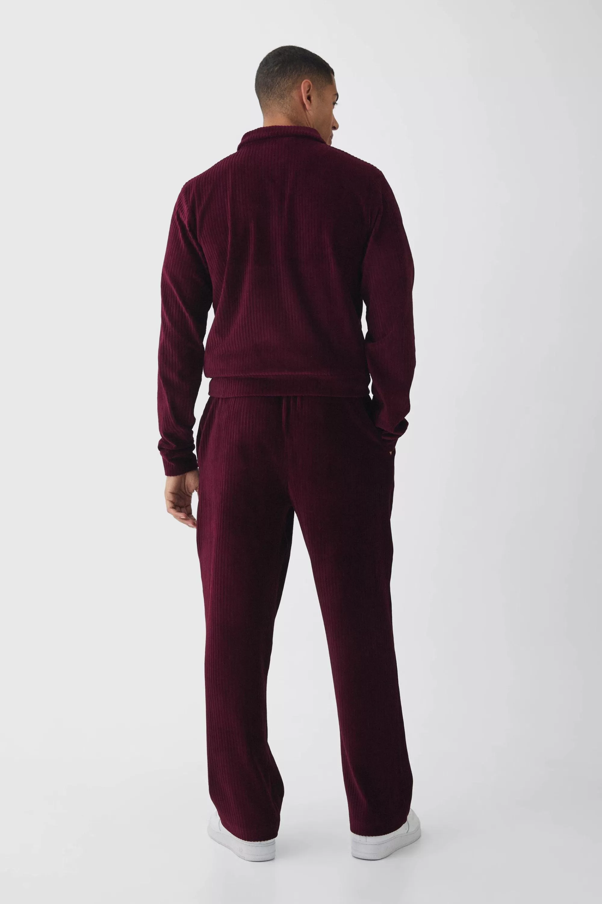 boohooMAN Regular Fit Velour Pleated Track Top | UK