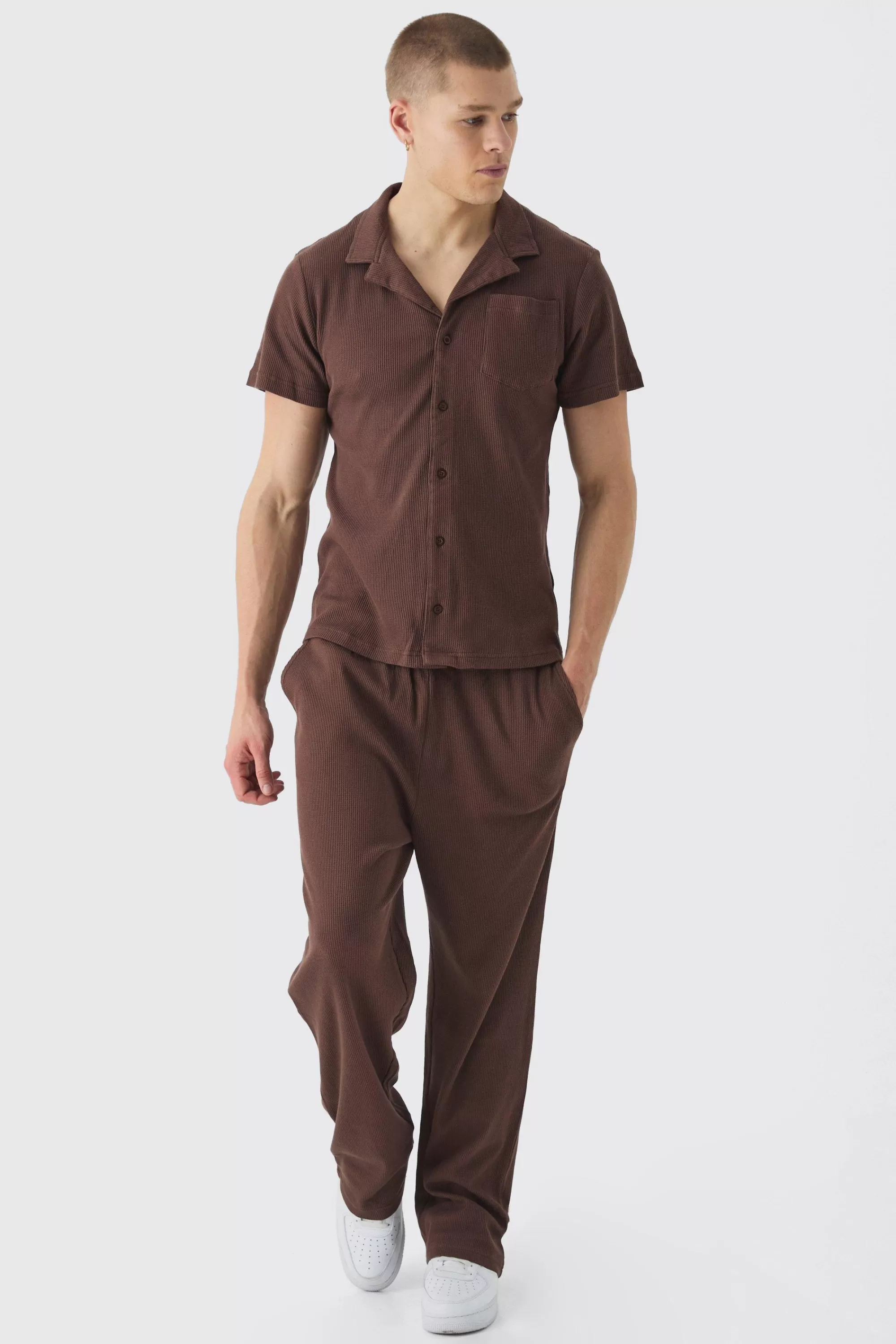 boohooMAN Regular Fit Waffle Shirt | UK