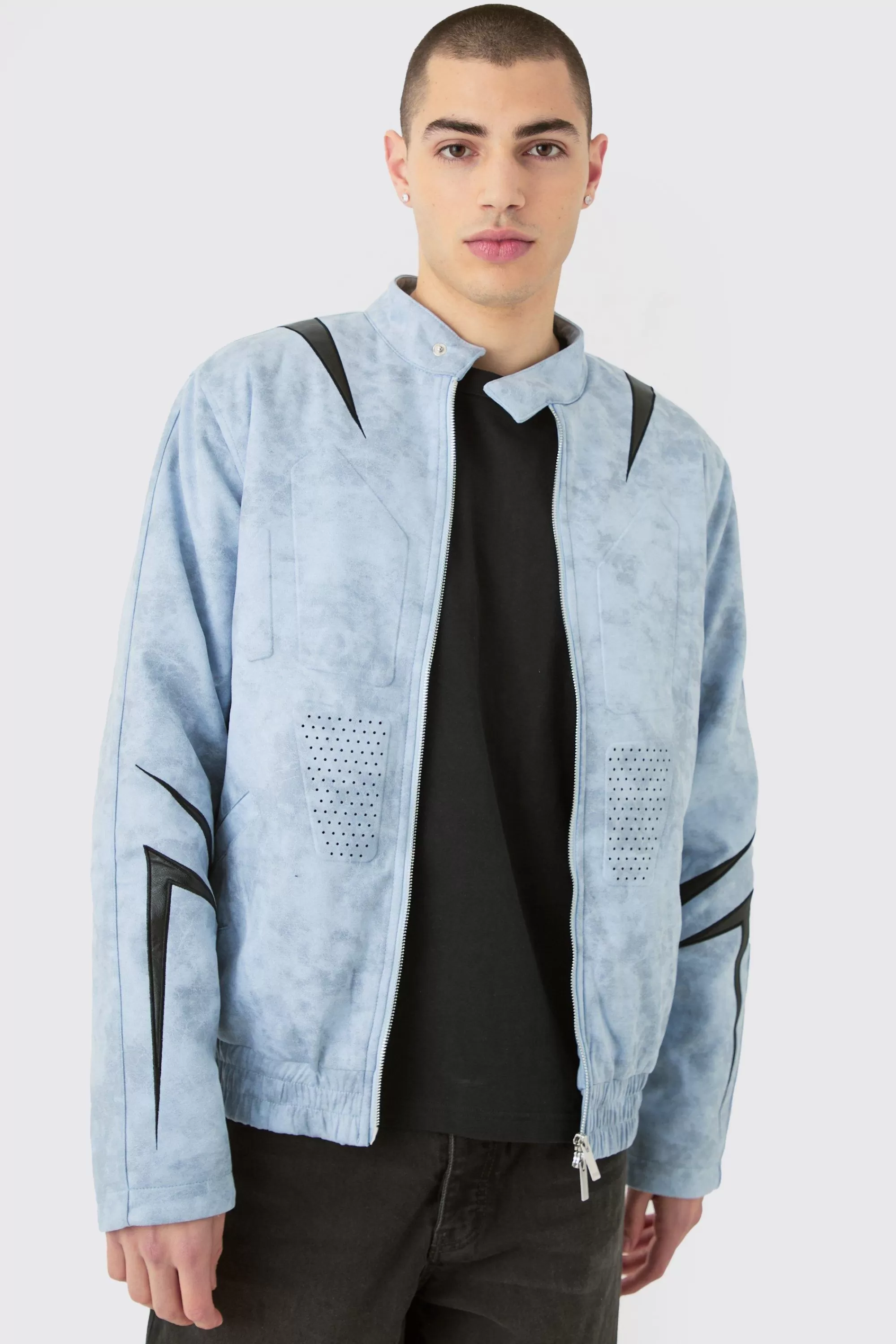 boohooMAN Regular Fit Washed Faux Suede Moto Jacket | UK