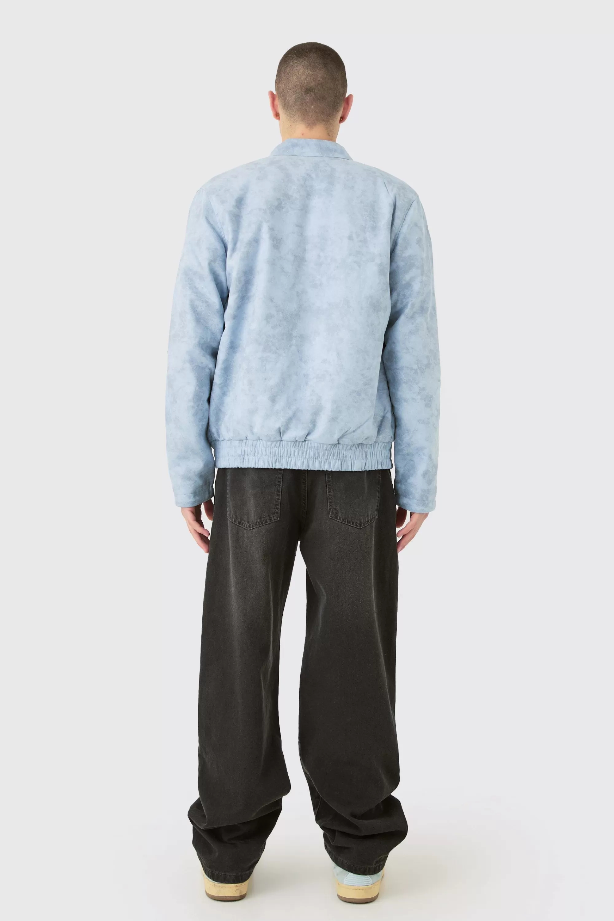 boohooMAN Regular Fit Washed Faux Suede Moto Jacket | UK