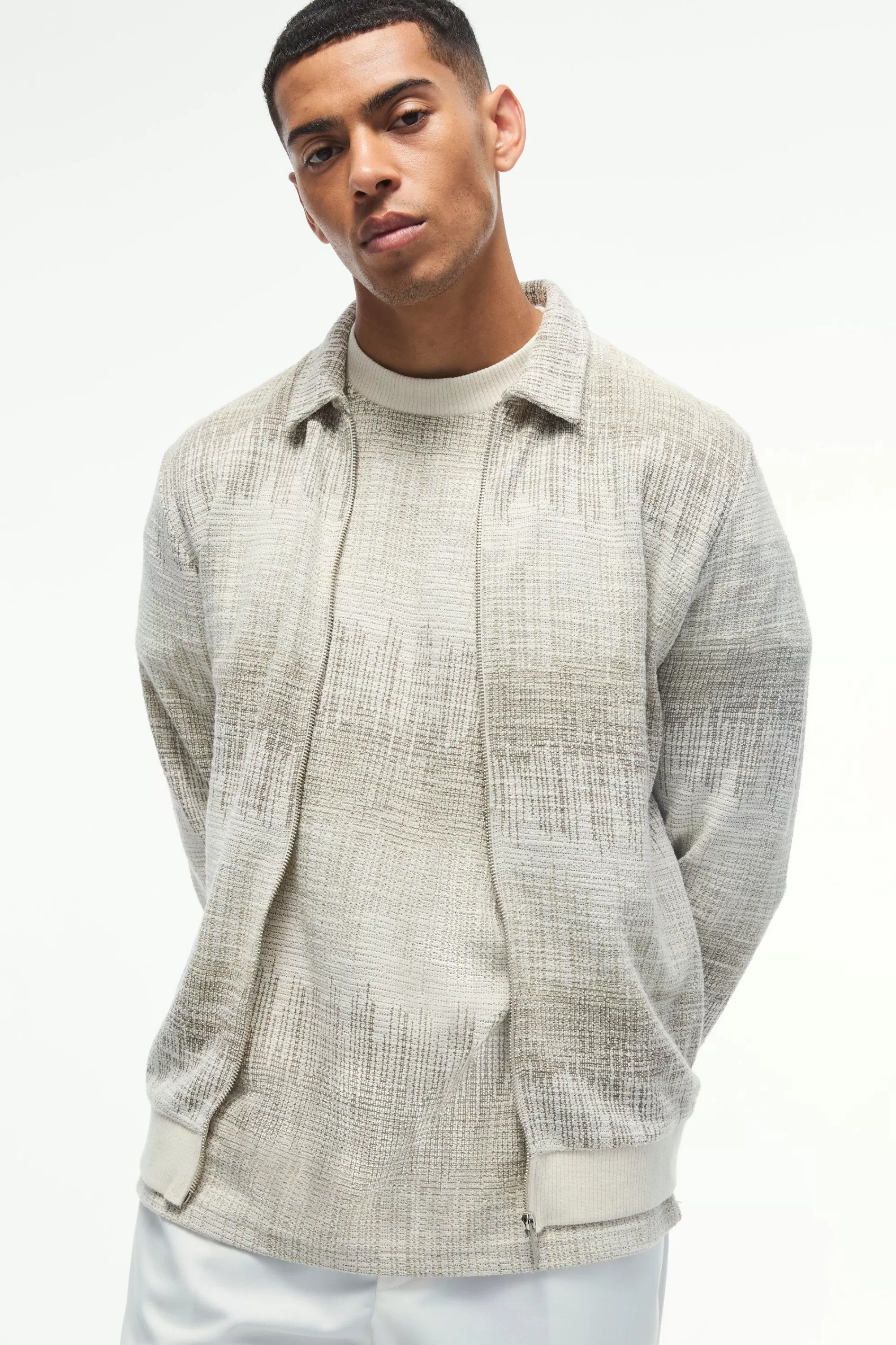 boohooMAN Regular Jacquard Harrington Jacket | UK