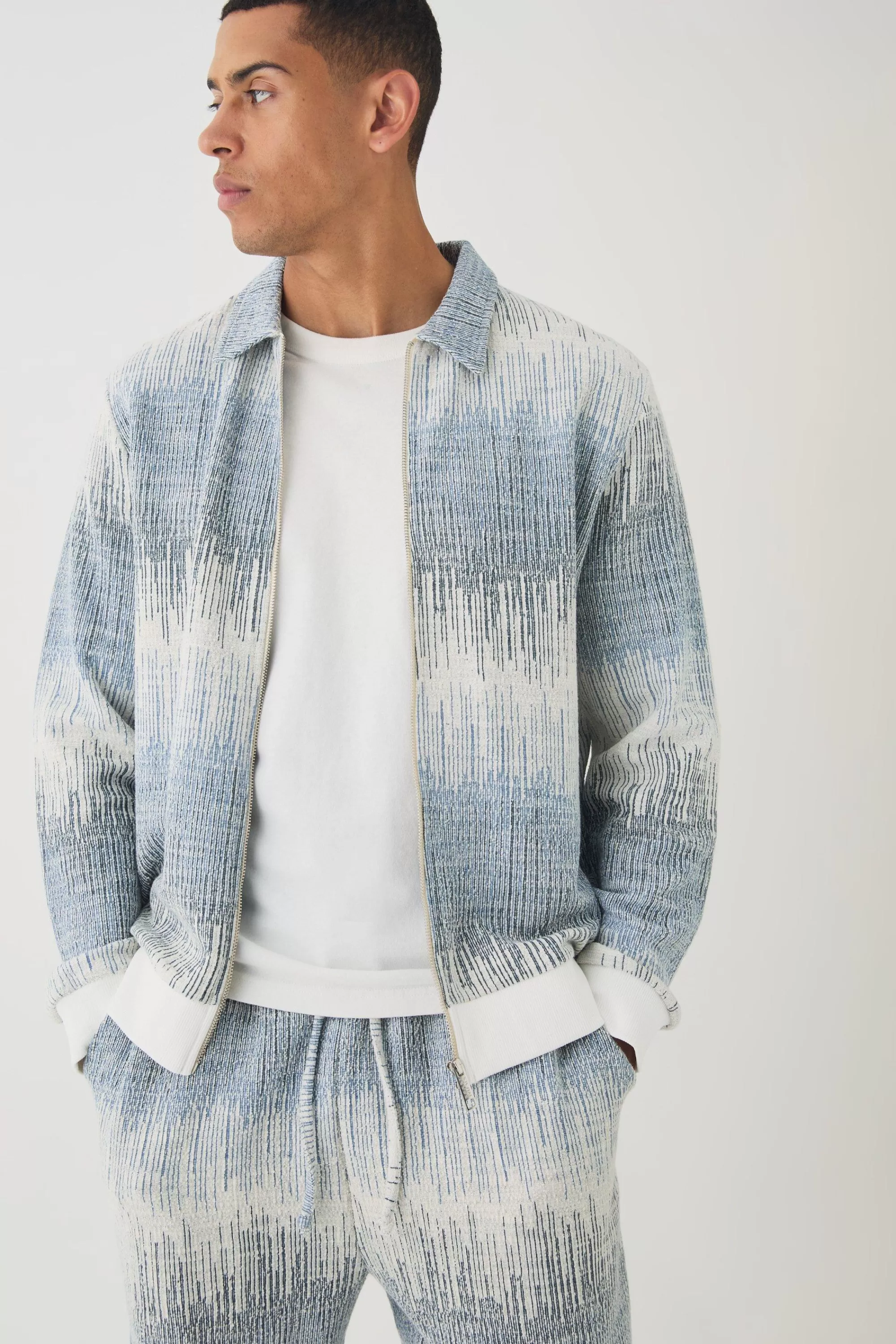boohooMAN Regular Jacquard Harrington Jacket | UK