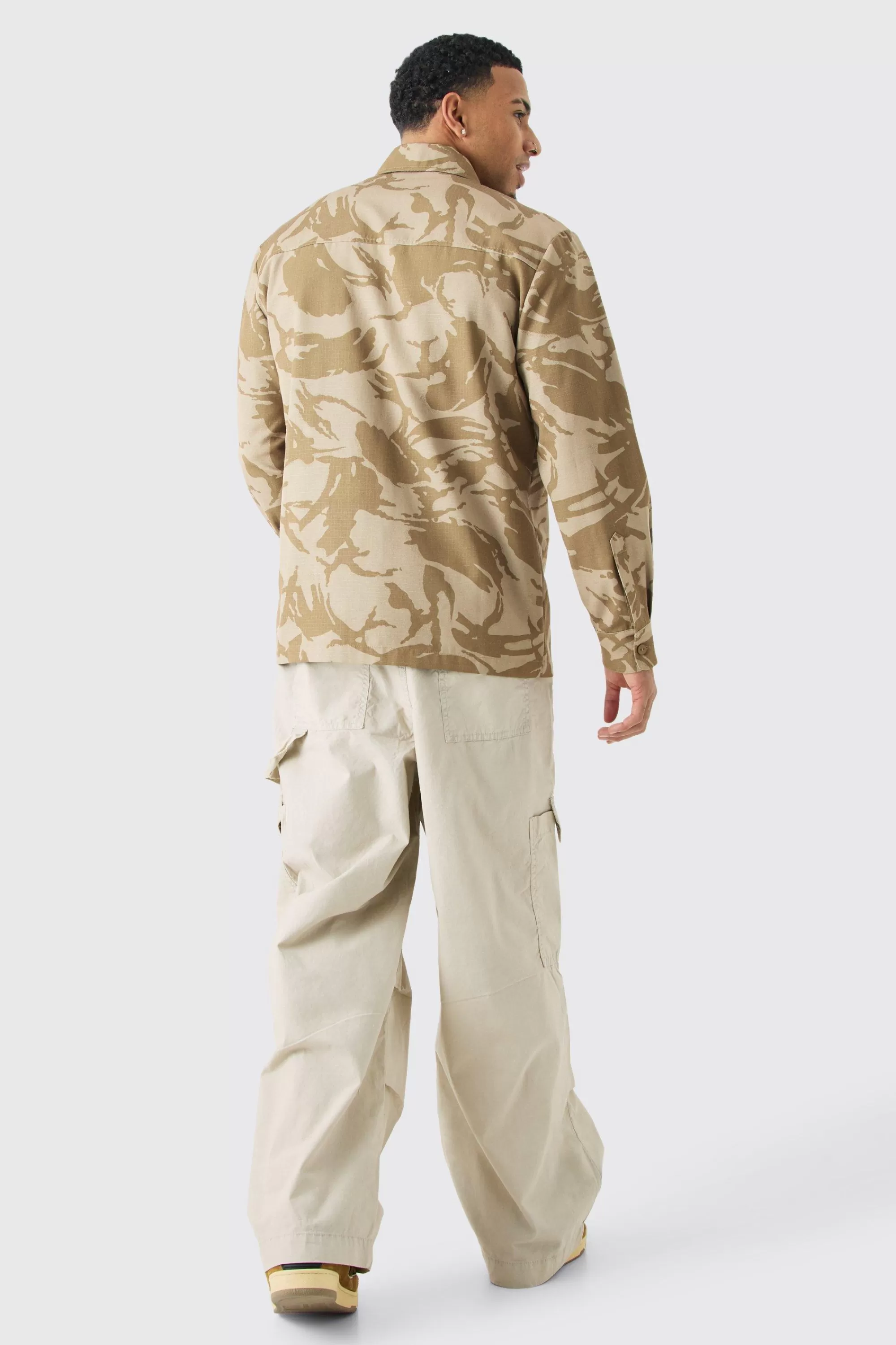 boohooMAN Regular Long Sleeve Ripstop Camo Overshirt | UK
