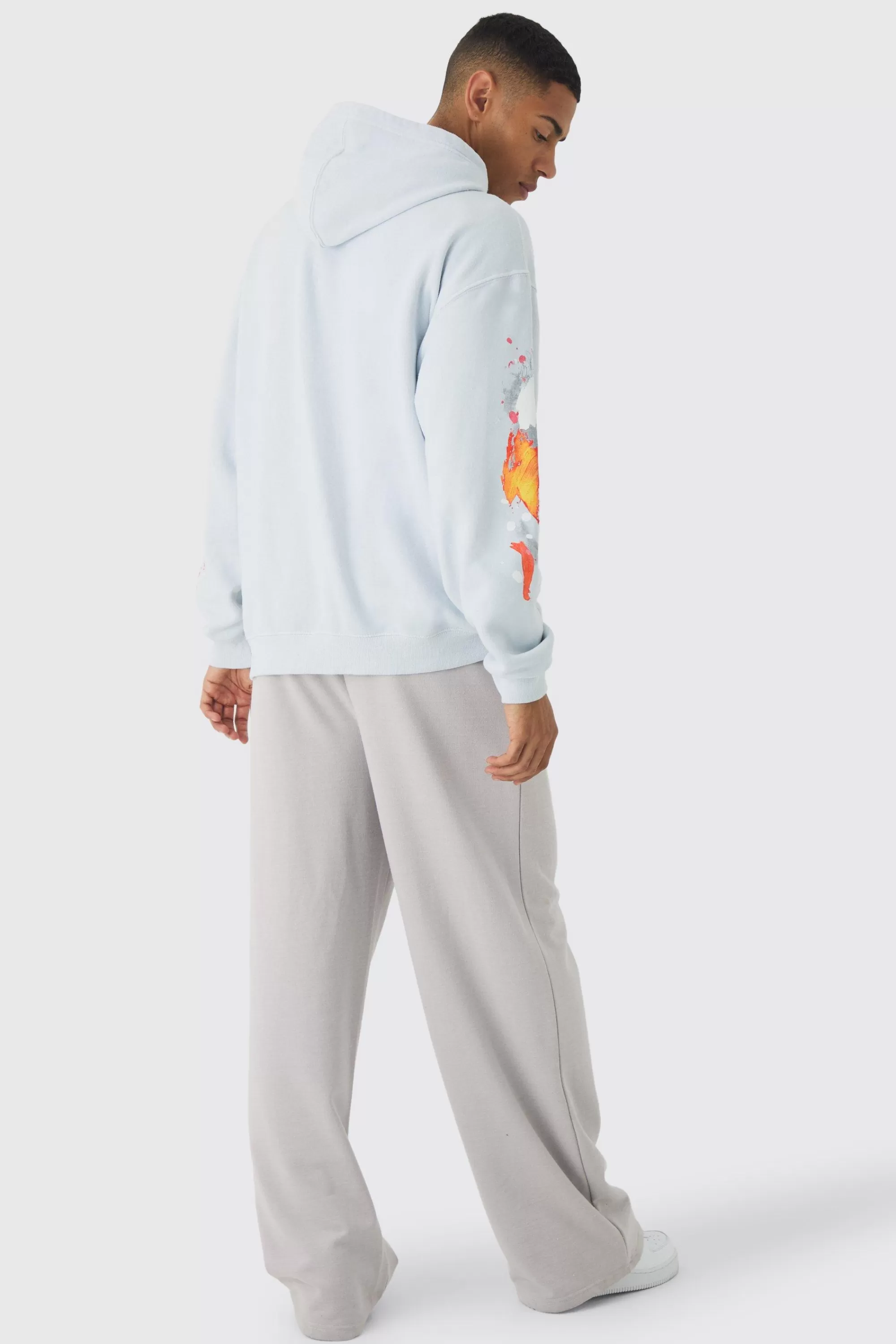 boohooMAN Regular Paint Splatter Washed Hoodie | UK