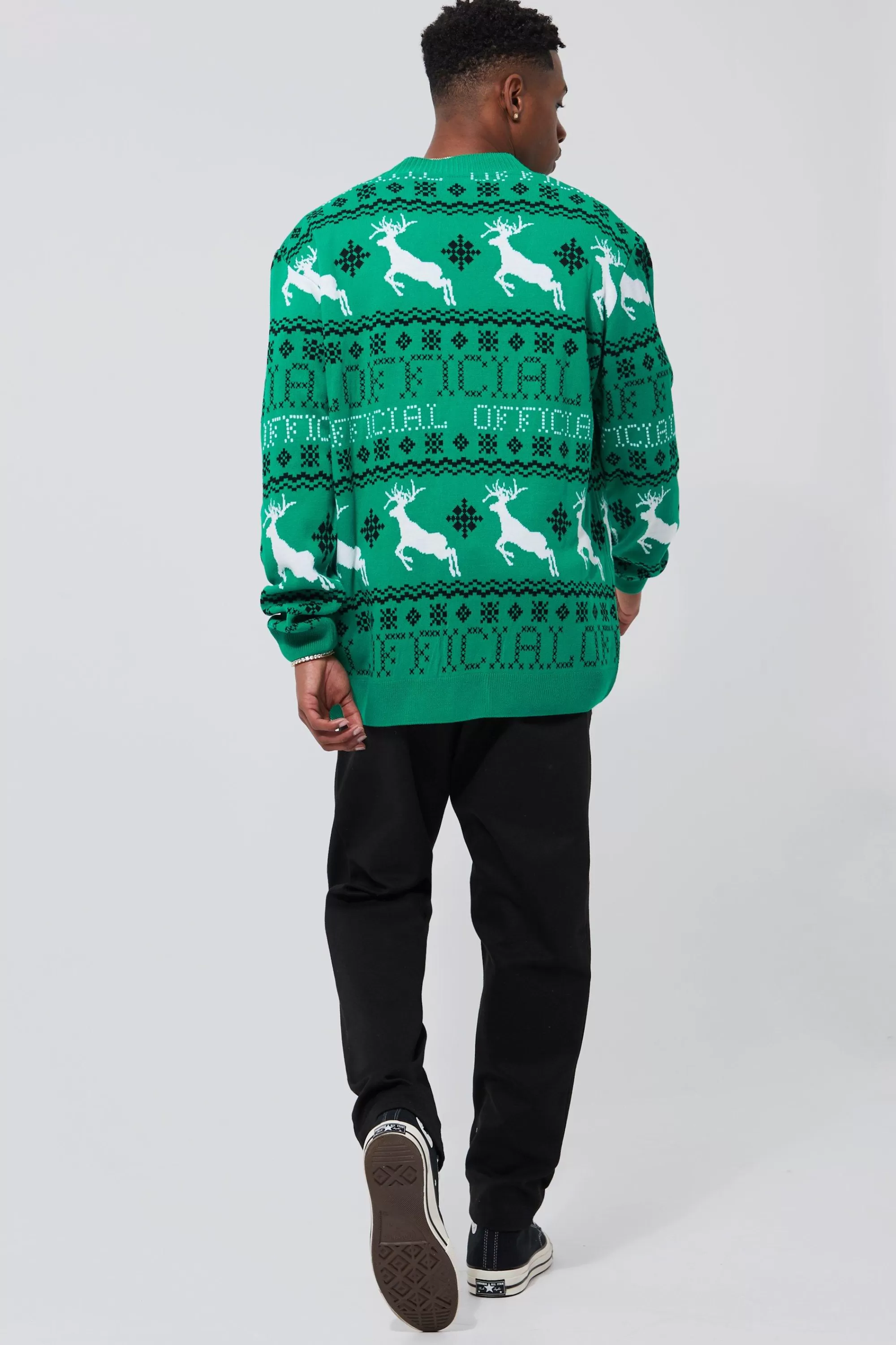 boohooMAN Reindeer Fairisle Christmas Cardigan | UK