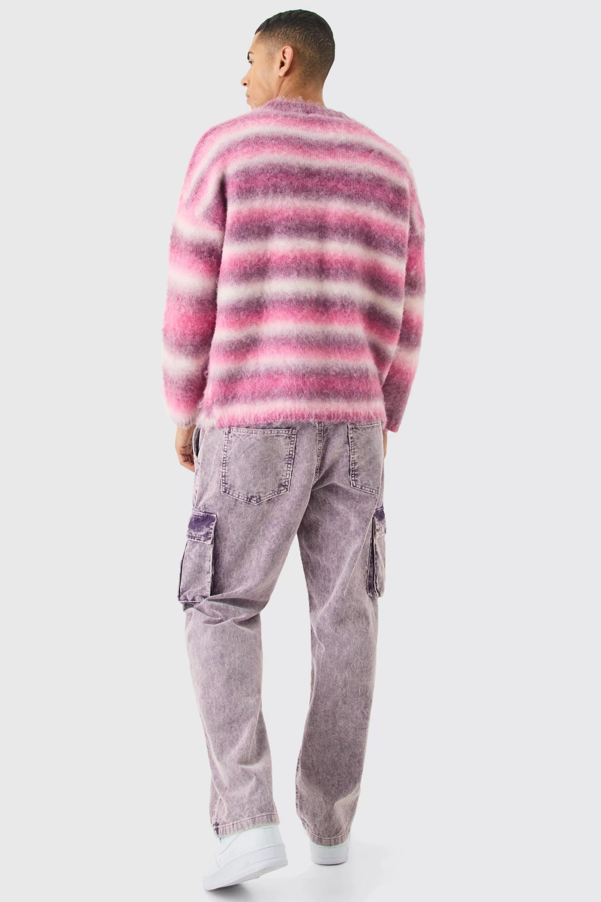 boohooMAN Relaxed Acid Wash Cord Cargo Trouser | UK