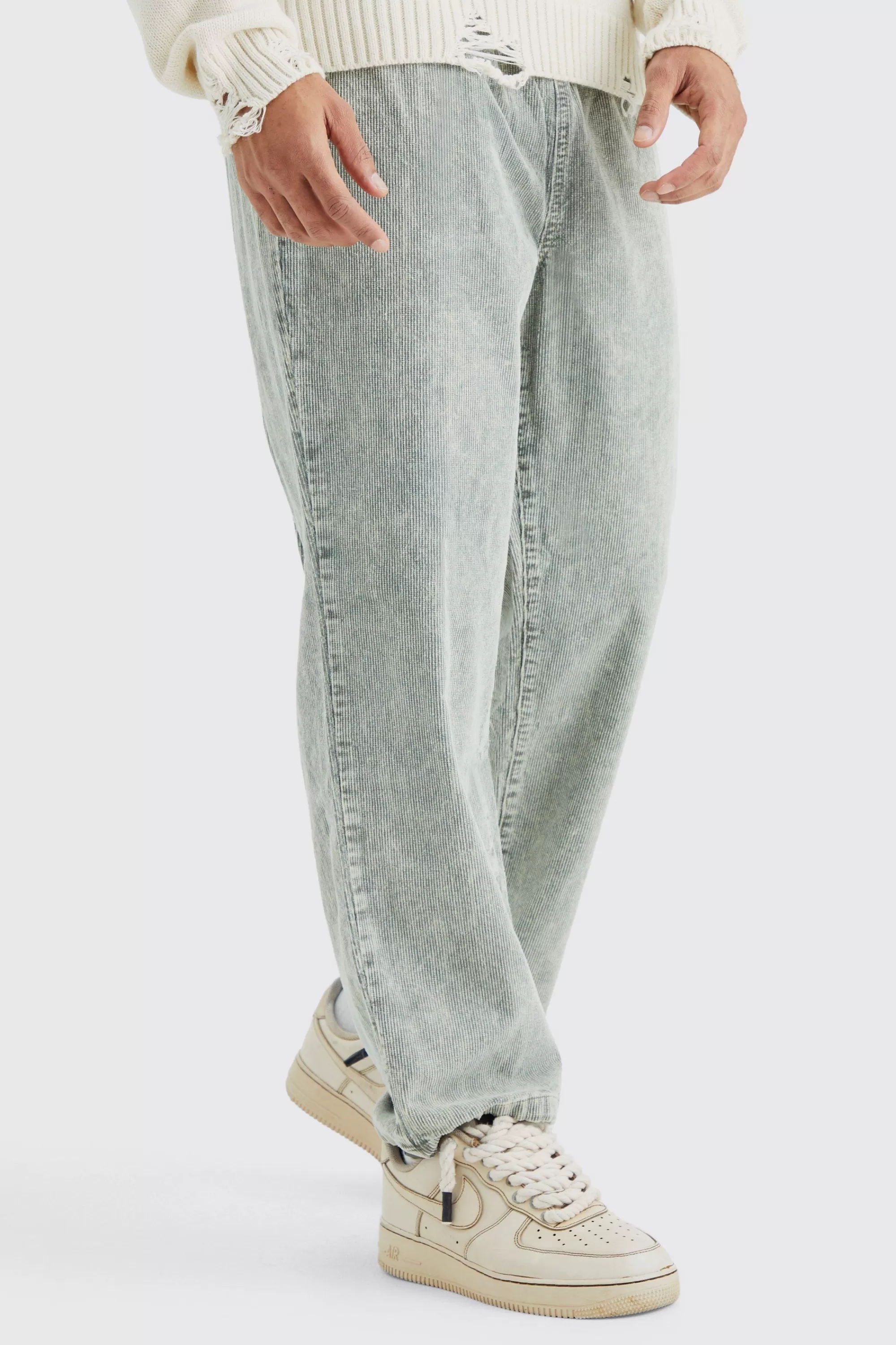 boohooMAN Relaxed Acid Wash Cord Trouser | UK