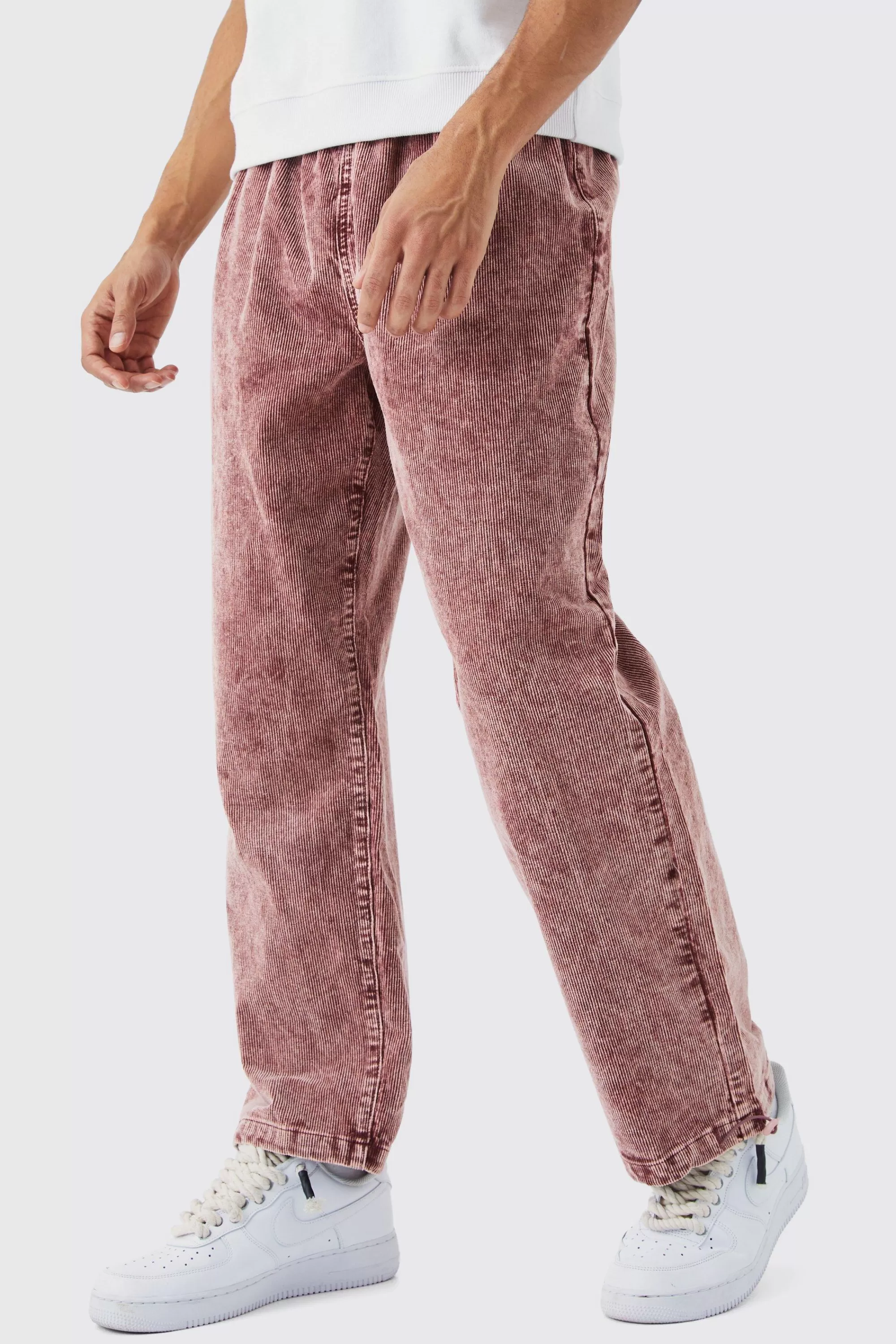 boohooMAN Relaxed Acid Wash Corduroy Trouser | UK
