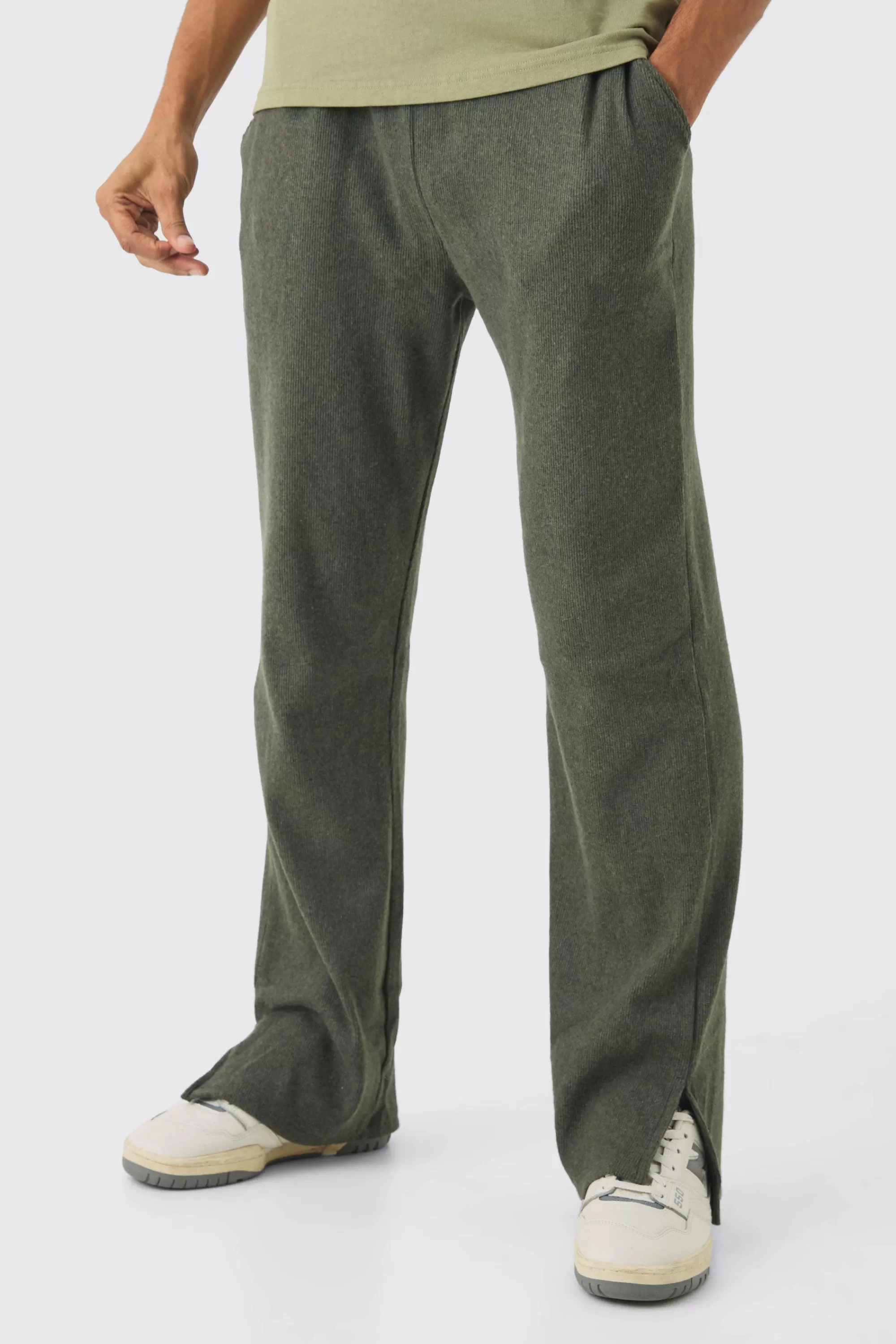 boohooMAN Relaxed Brushed Ottoman Rib Split Hem Jogger | UK