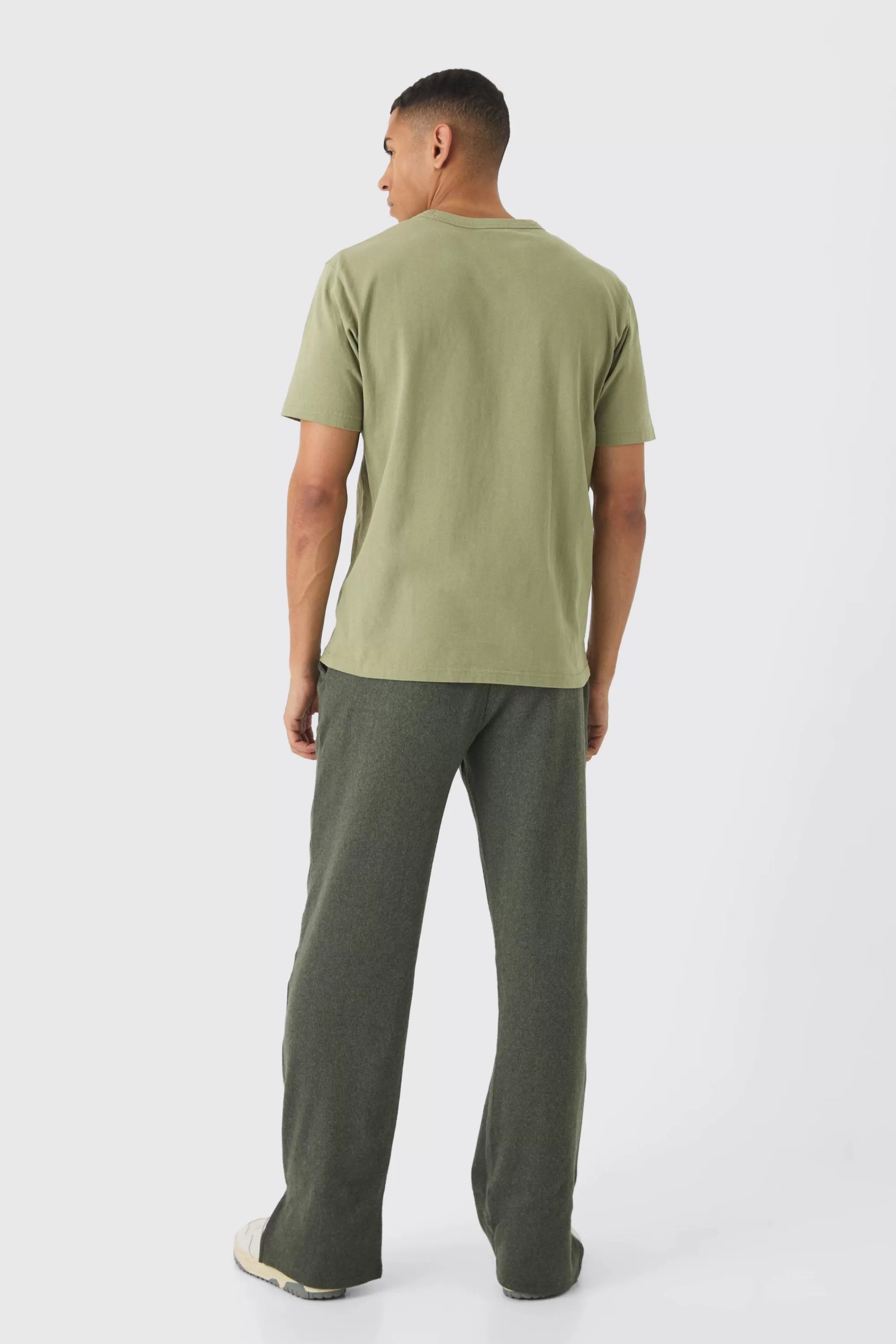 boohooMAN Relaxed Brushed Ottoman Rib Split Hem Jogger | UK