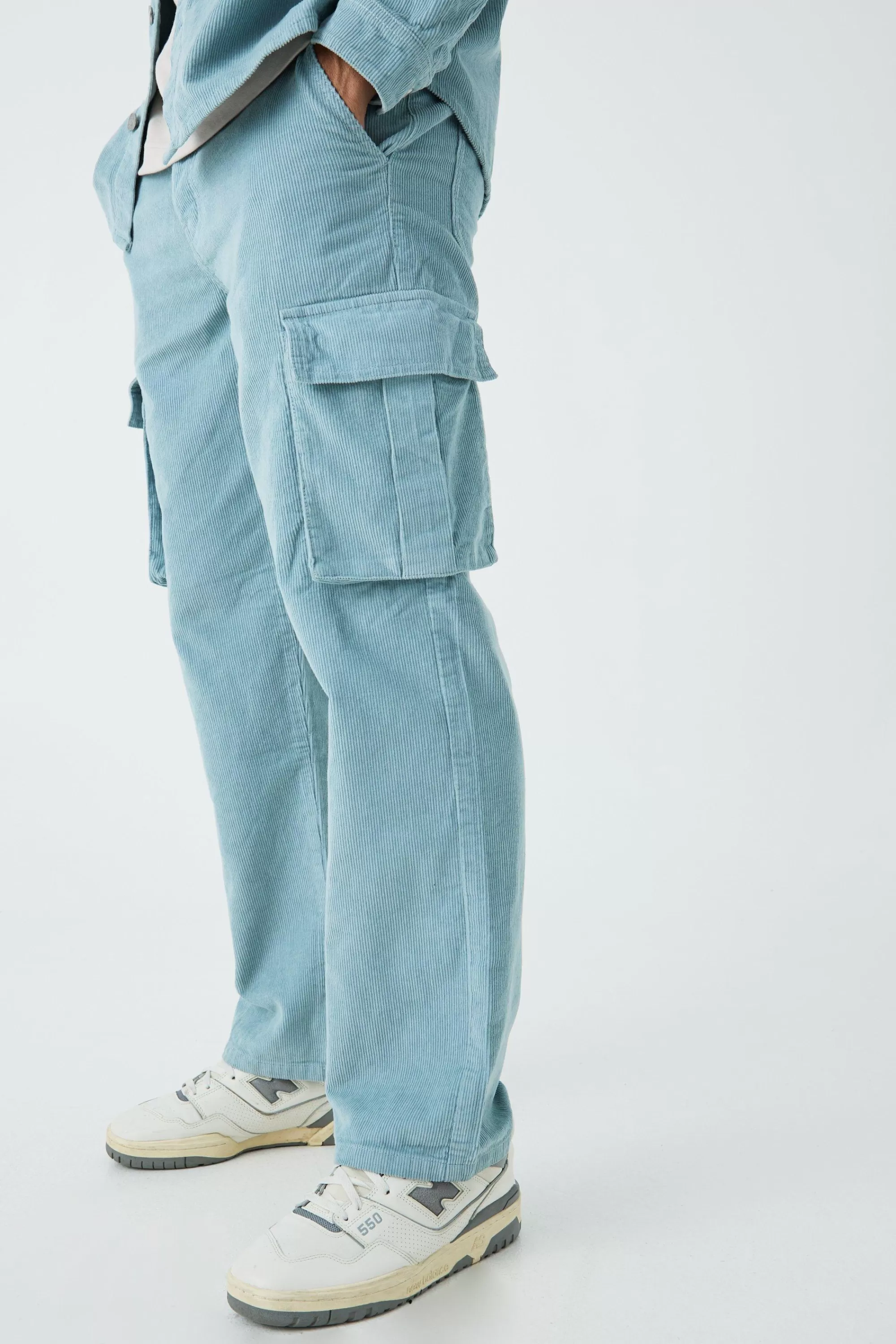 boohooMAN Relaxed Cargo Cord Trouser In | UK