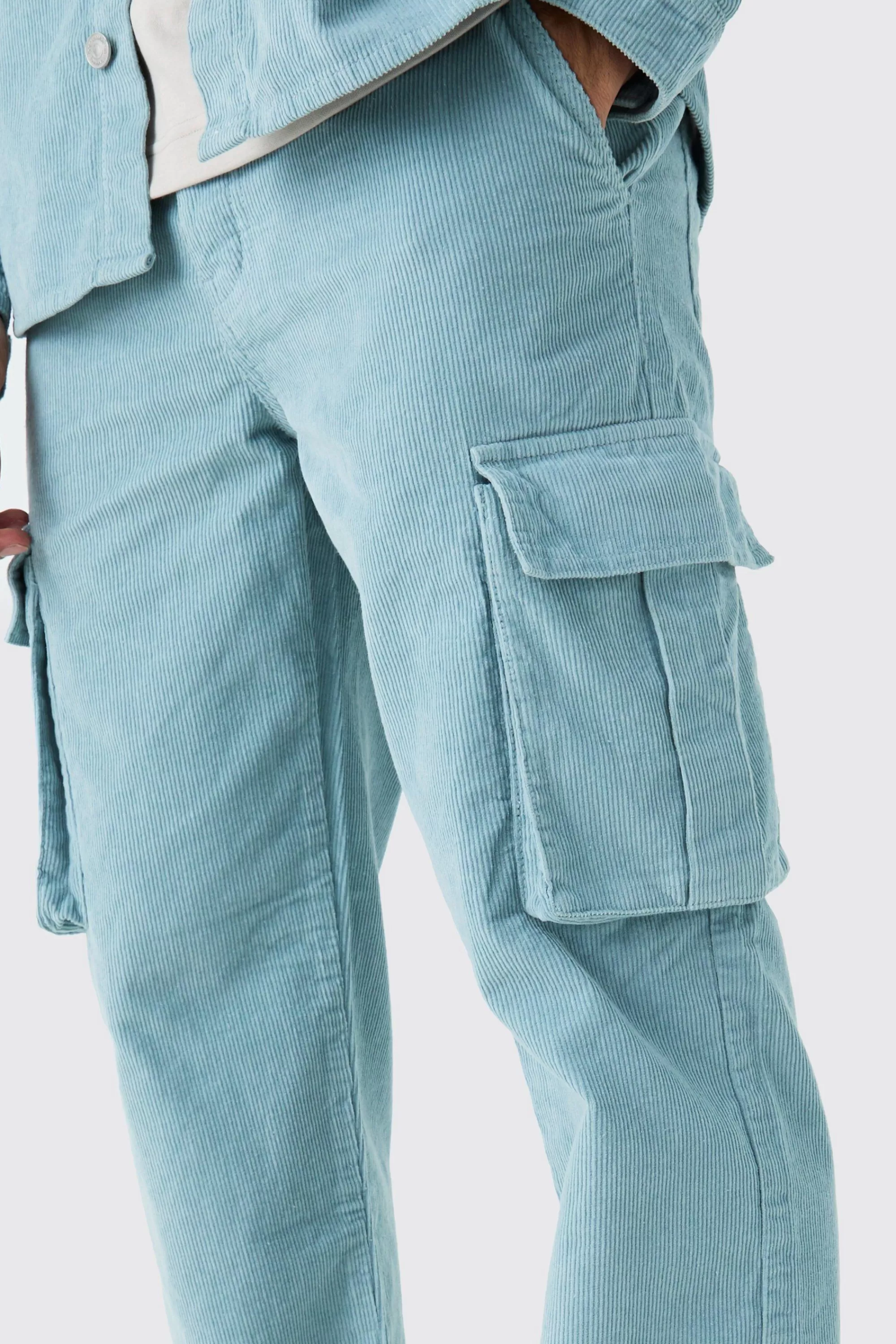 boohooMAN Relaxed Cargo Cord Trouser In | UK