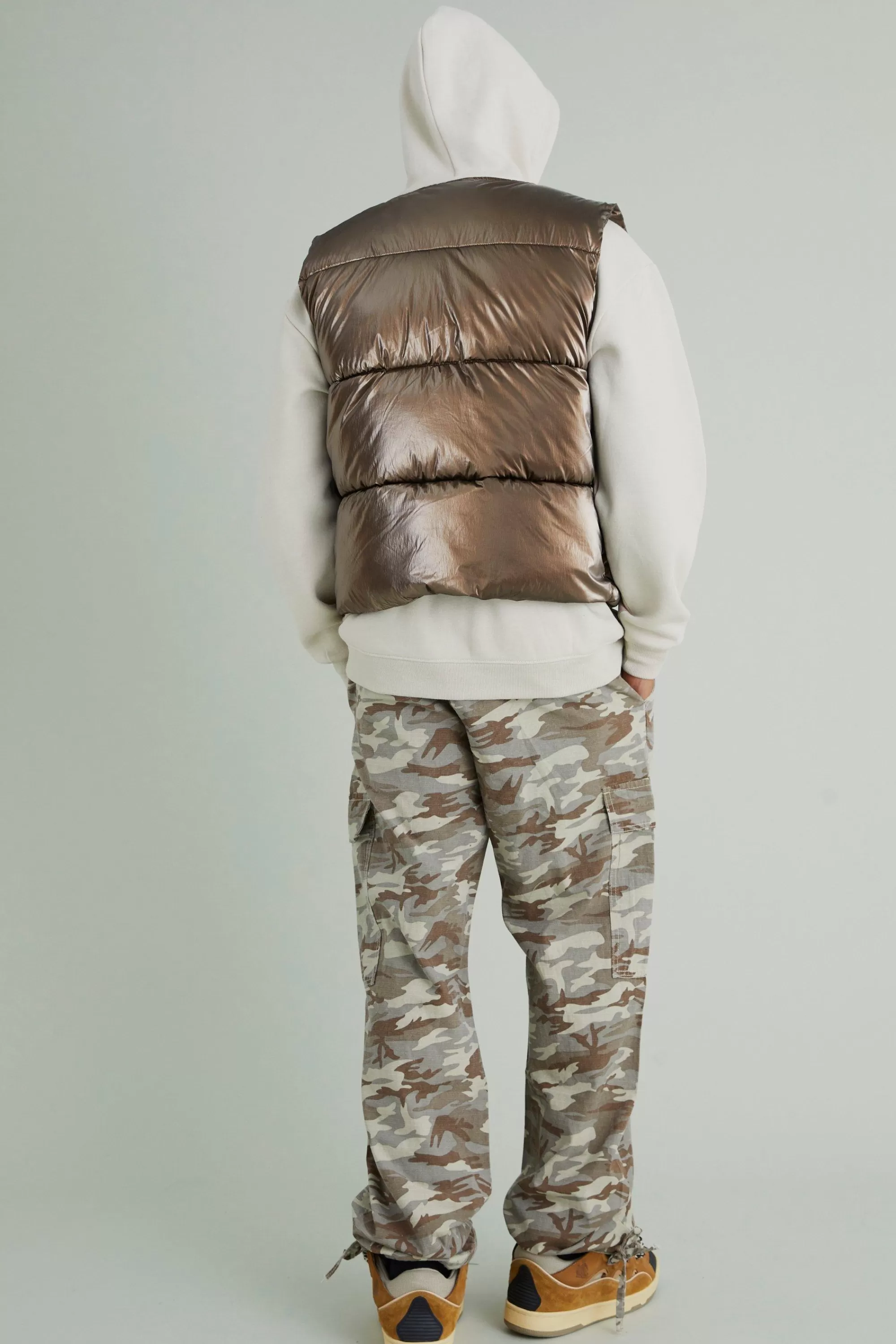 boohooMAN Relaxed Cargo Varsity Slogan Print Camo Trouser | UK