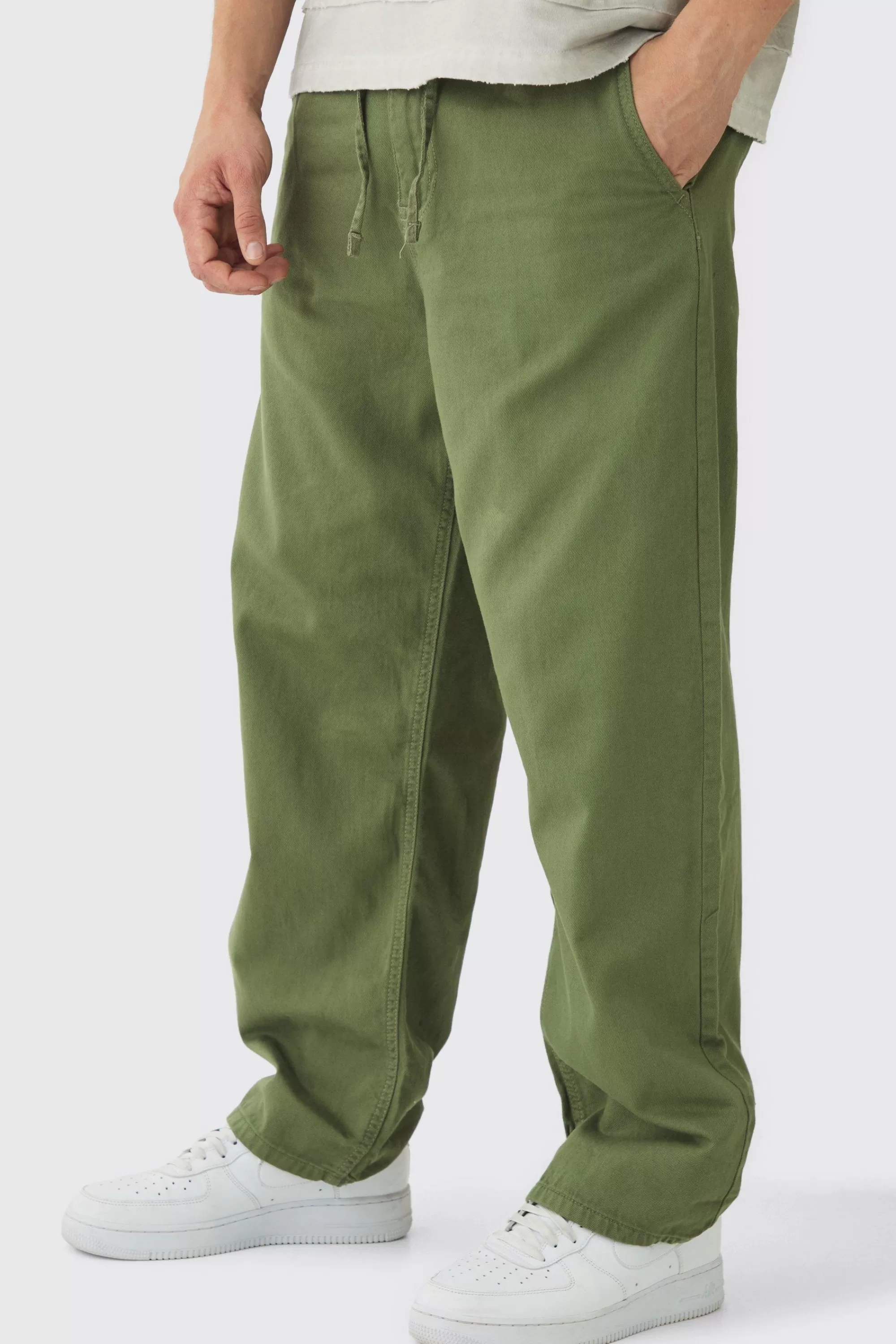 boohooMAN Relaxed Chinos With Drawcords In | UK