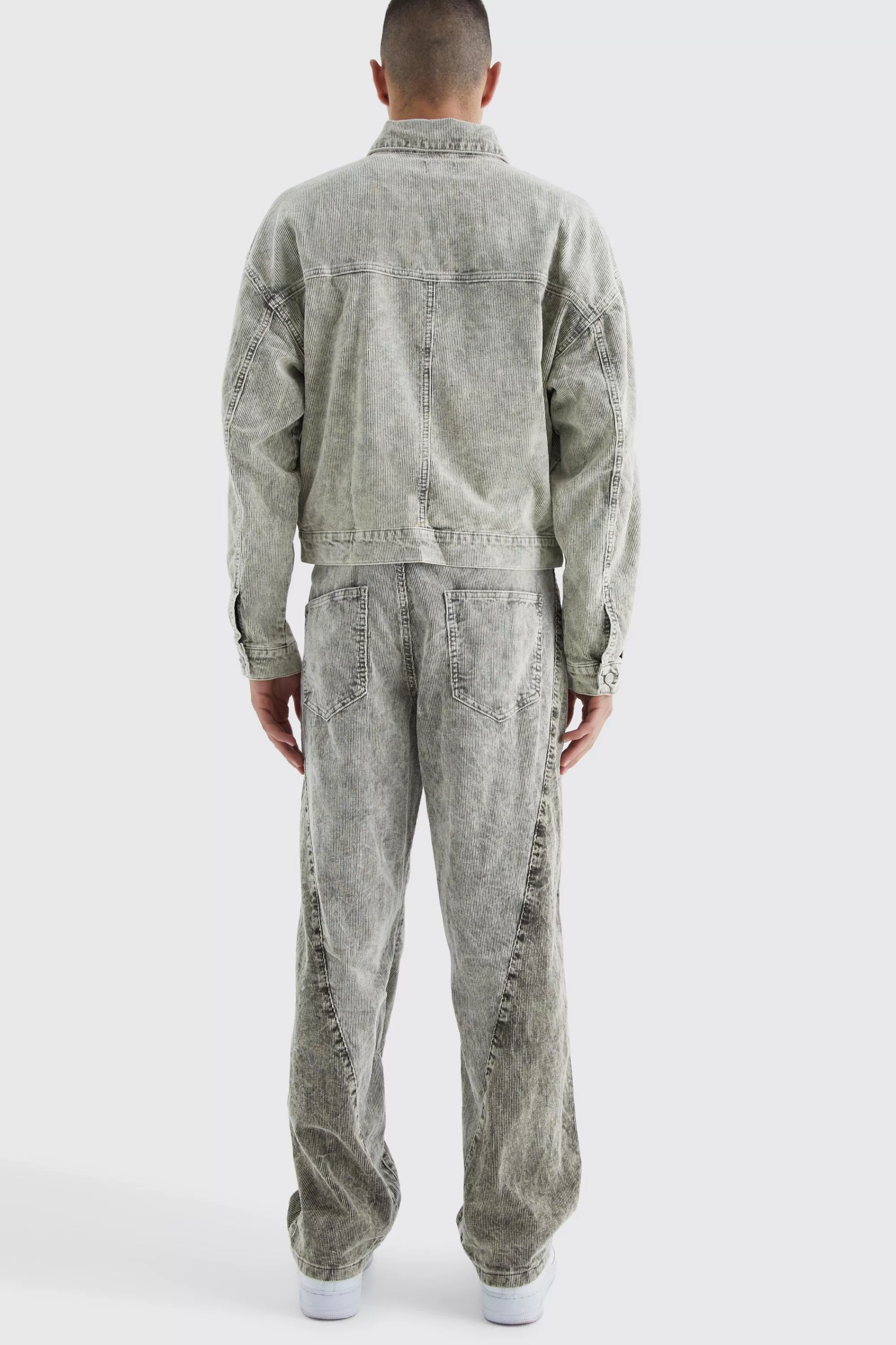 boohooMAN Relaxed Colour Block Acid Wash Cord Trouser | UK
