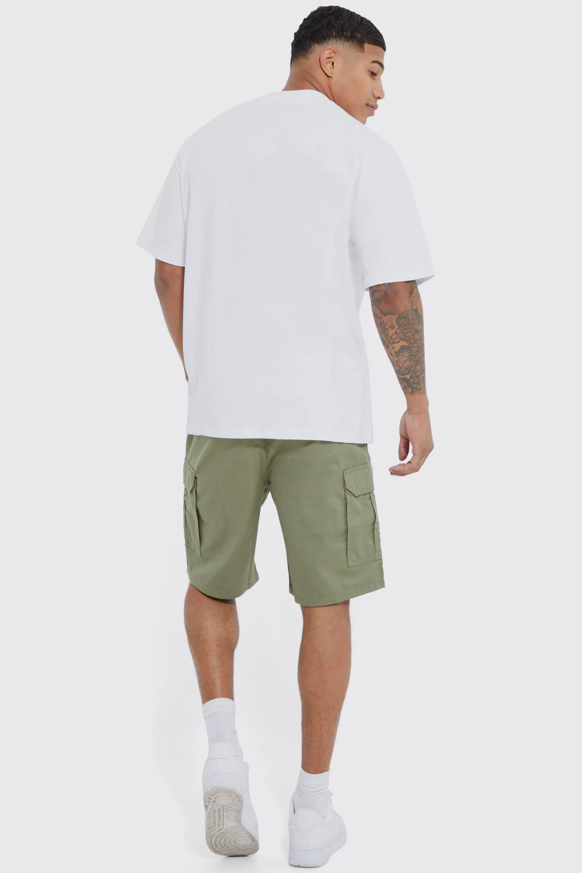 boohooMAN Relaxed Elasticated Waist Ripstop Cargo Short | UK