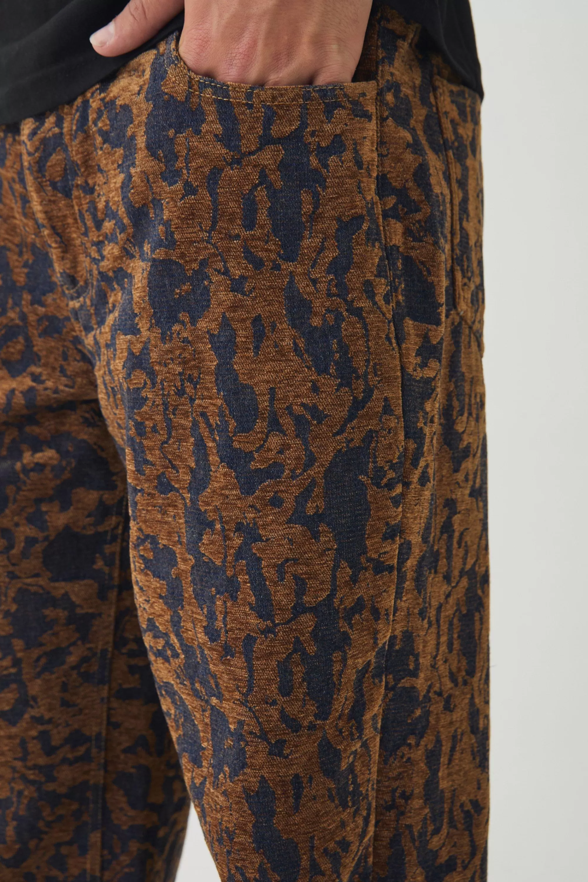 boohooMAN Relaxed Fit Abstract Flock Turn Up Hem Jeans | UK