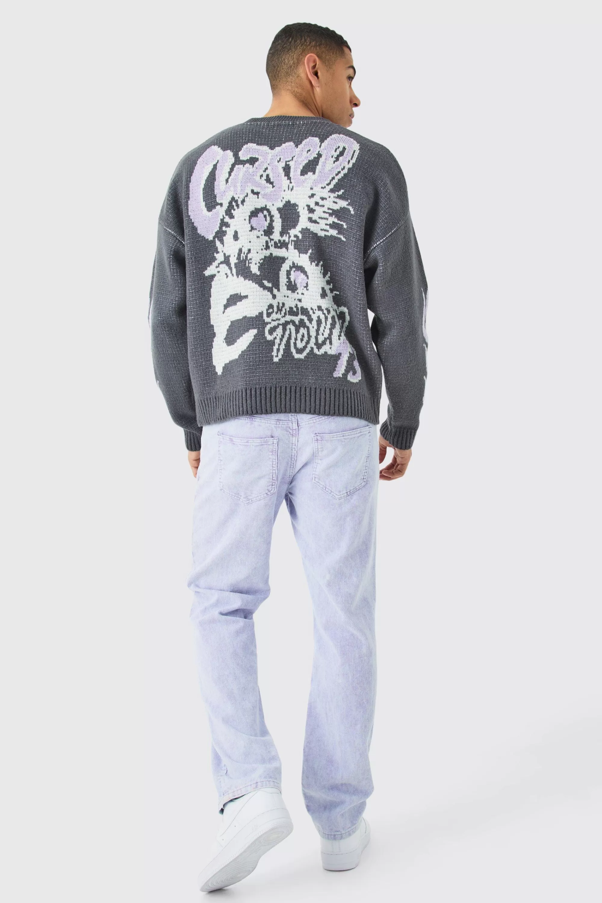 boohooMAN Relaxed Fit Acid Wash Cord Trousers | UK