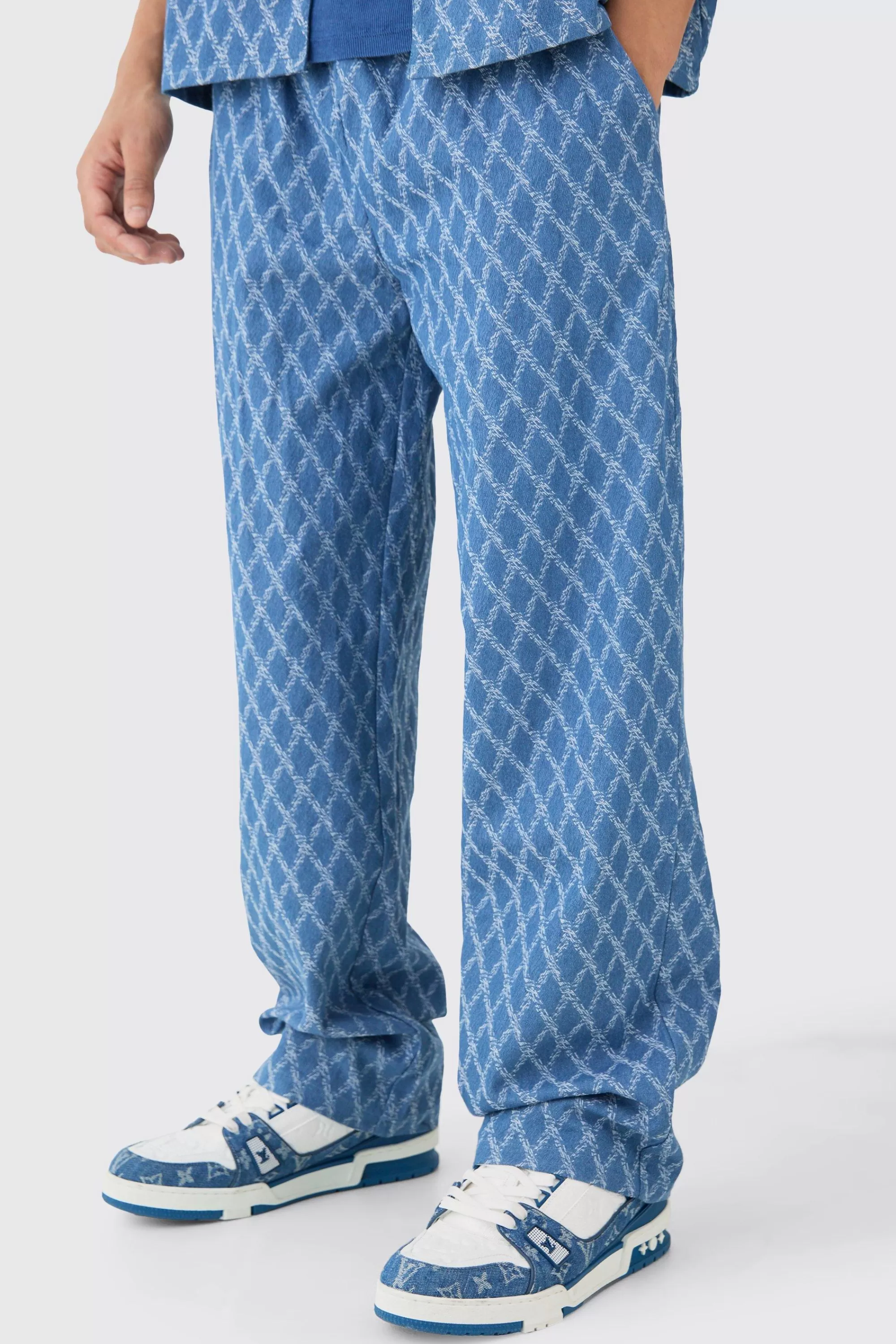 boohooMAN Relaxed Fit Elastic Waist Fabric Interest Jeans | UK