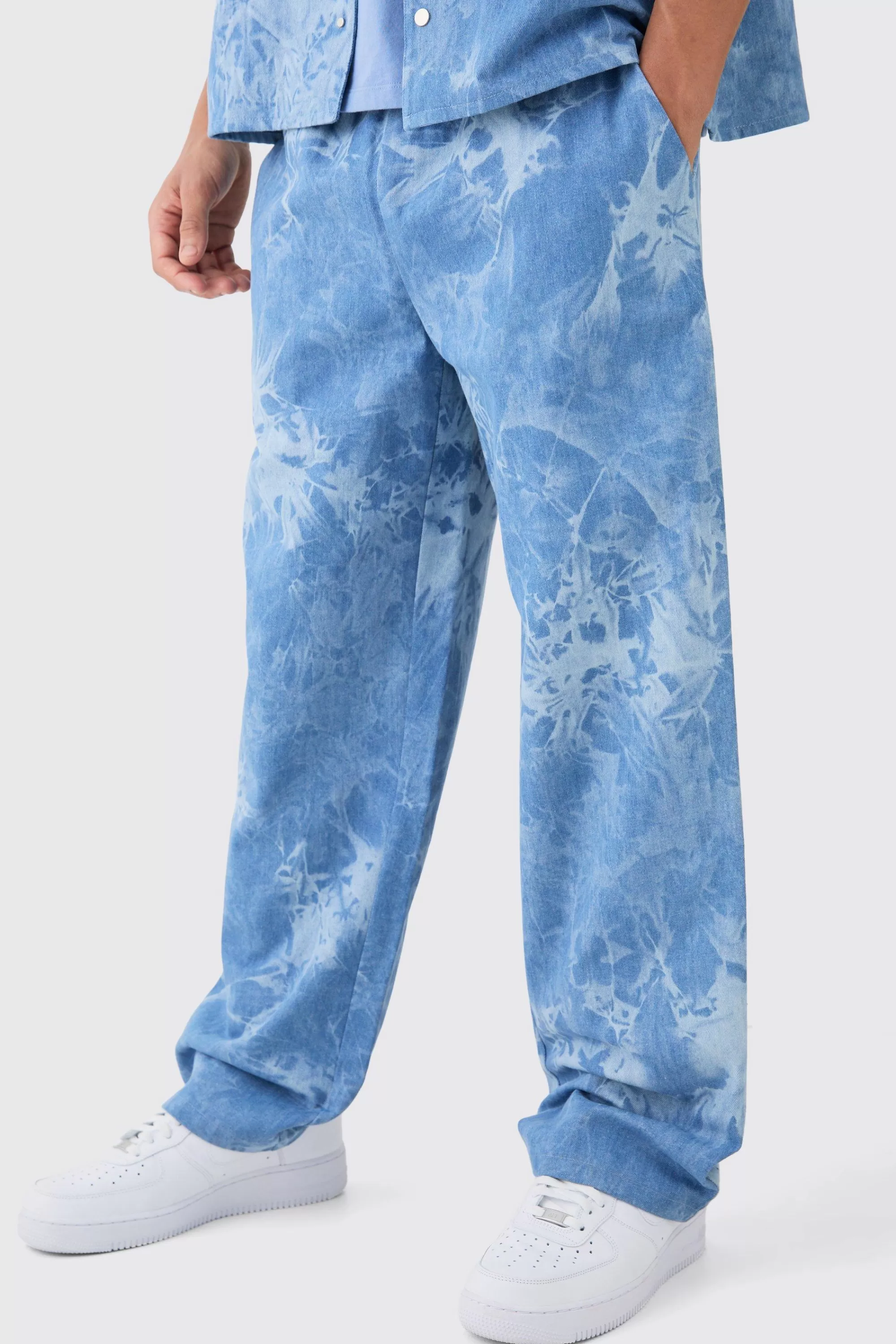 boohooMAN Relaxed Fit Elastic Waist Fabric Interest Jeans | UK