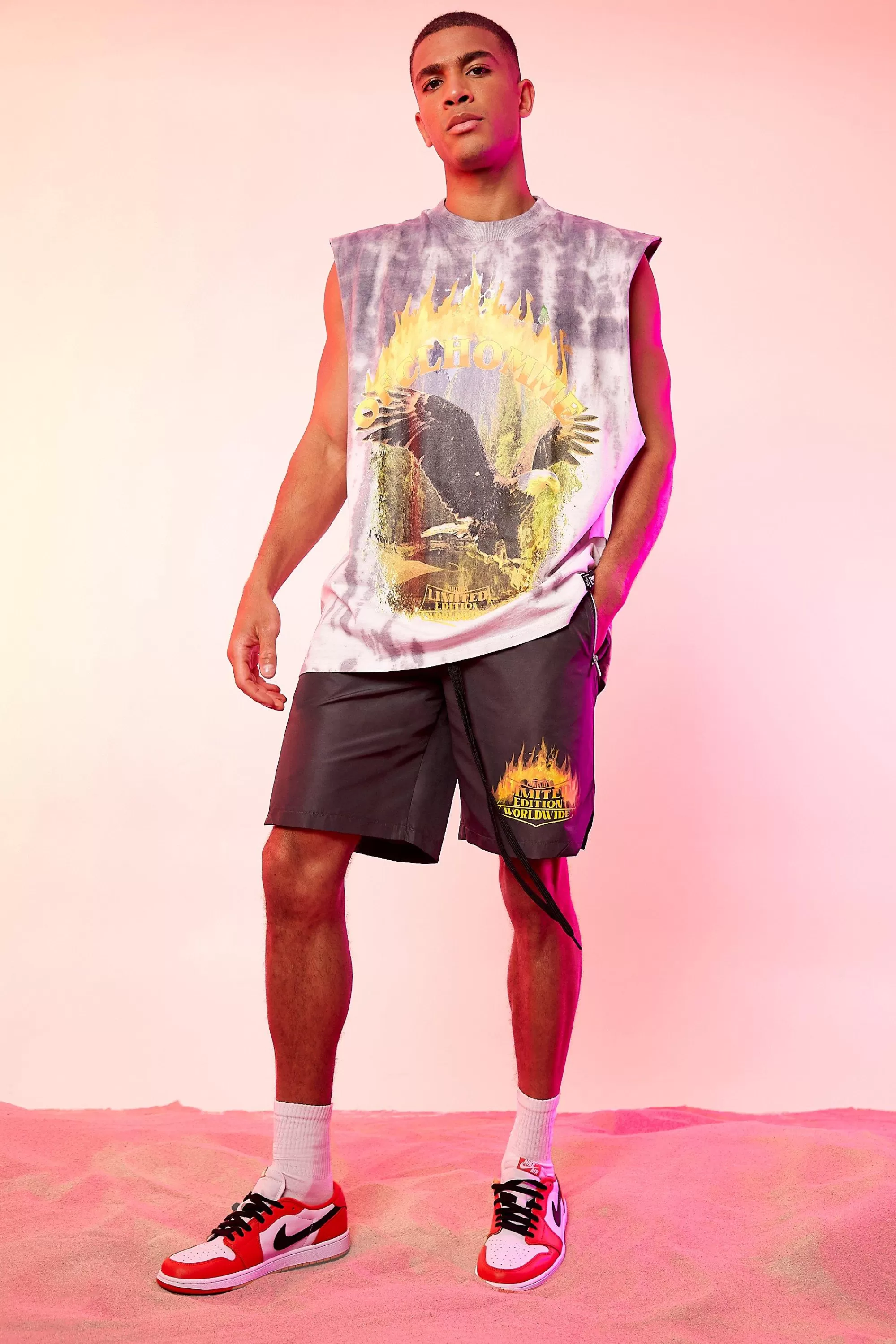 boohooMAN Relaxed Fit Heavyweight Shorts With Print | UK