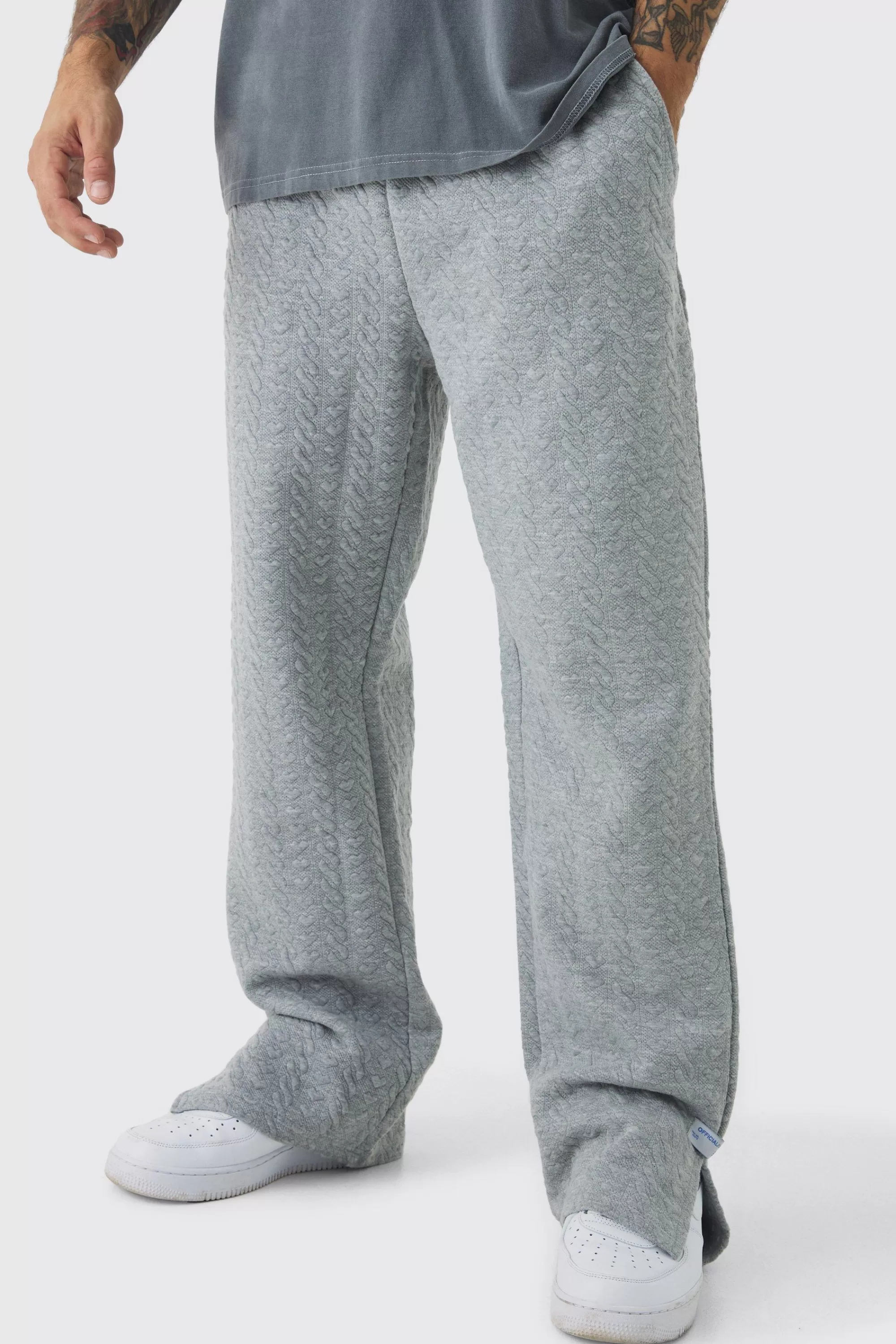 boohooMAN Relaxed Fit Herringbone Split Hem Woven Tab Jogger | UK