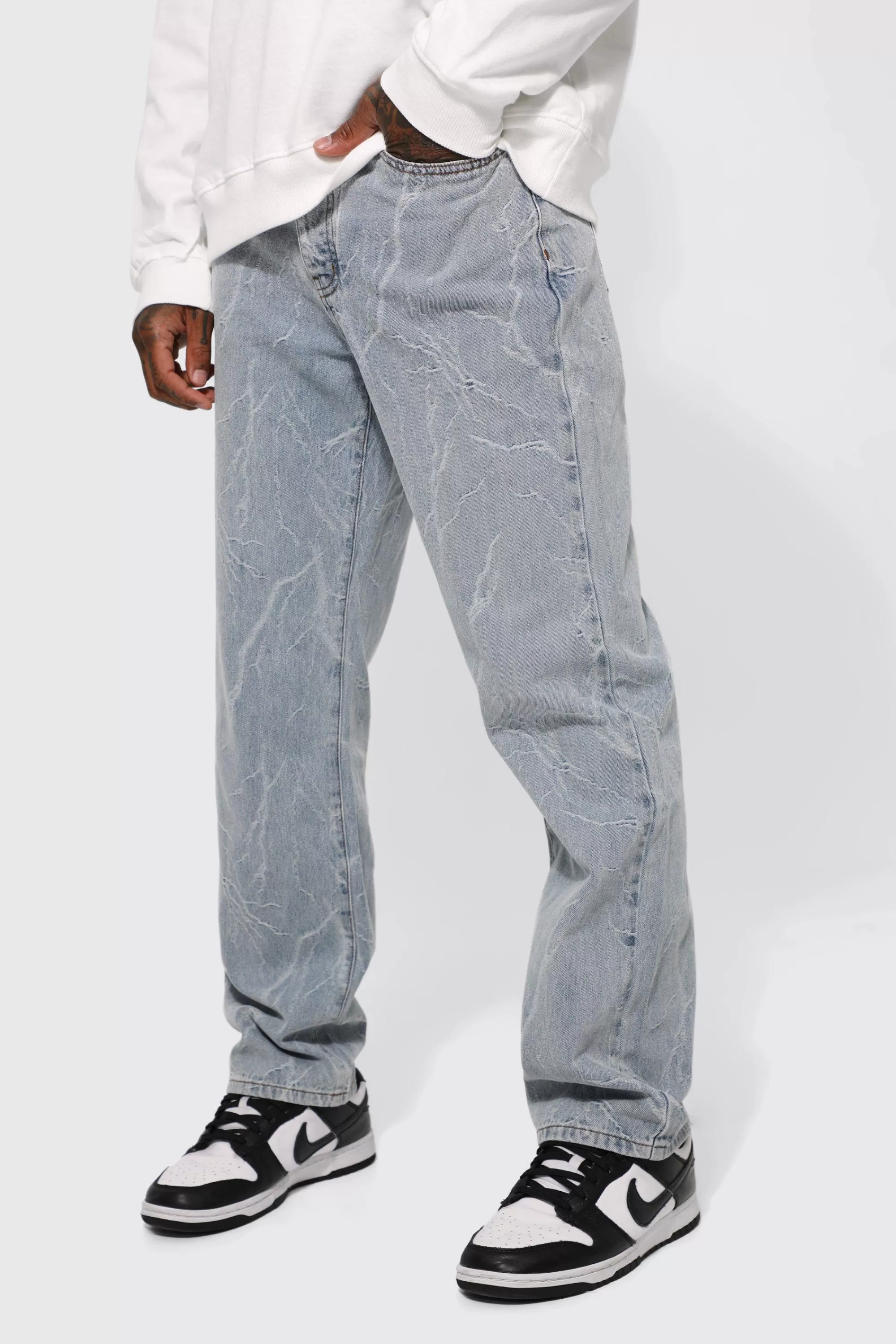 boohooMAN Relaxed Fit Lightning Jacquard Jeans | UK