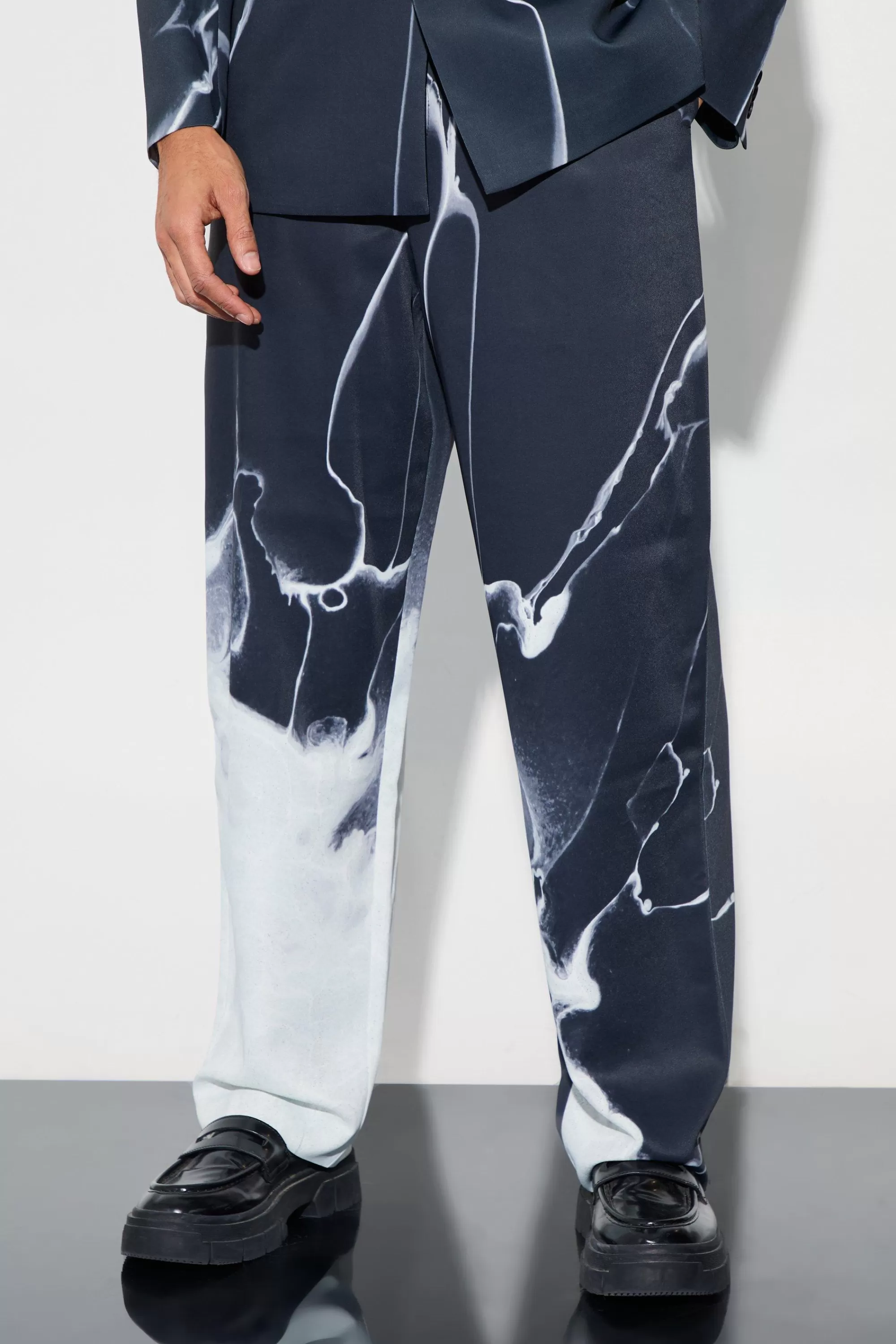 boohooMAN Relaxed Fit Marble Print Suit | UK