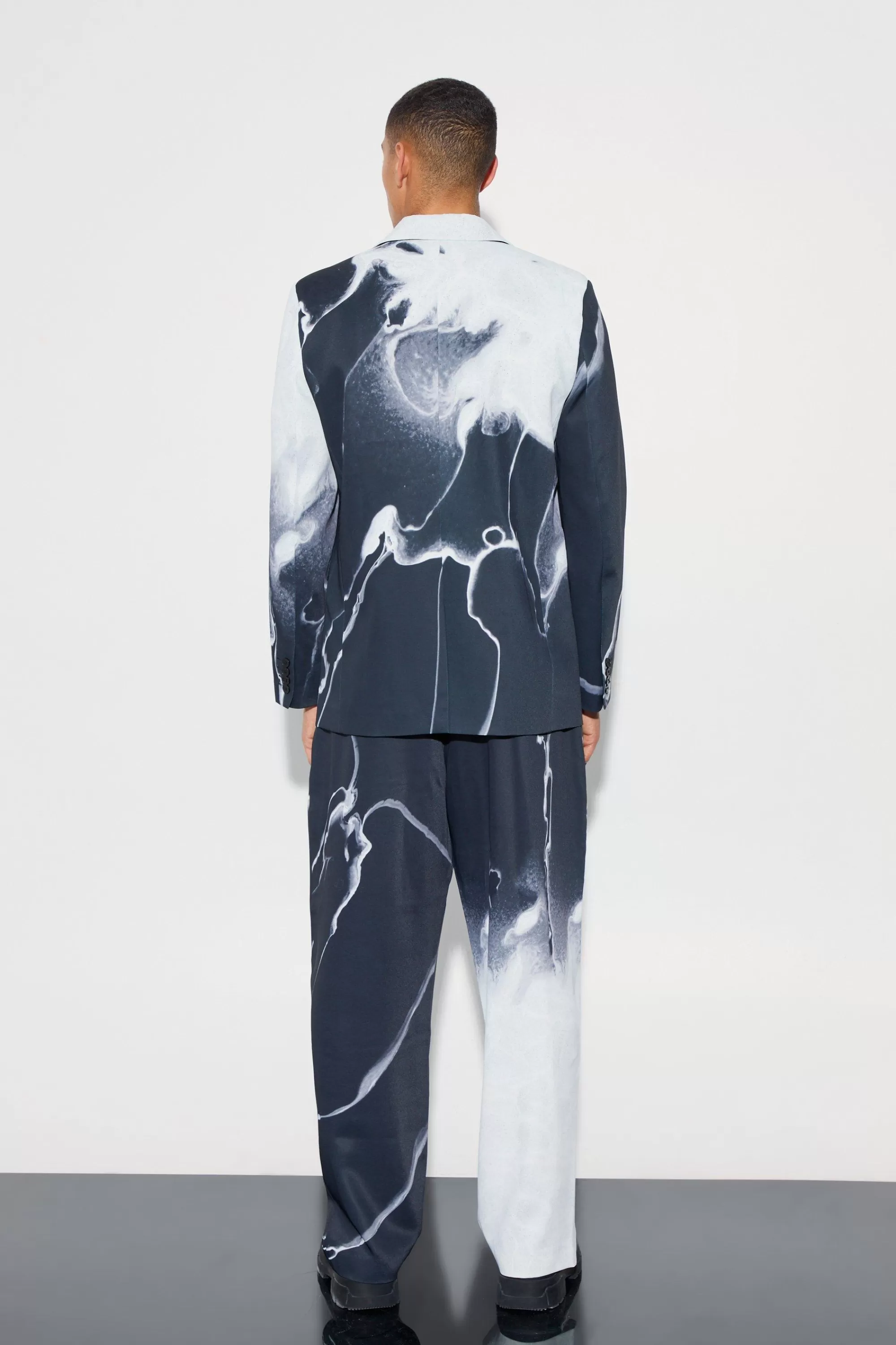 boohooMAN Relaxed Fit Marble Print Suit | UK
