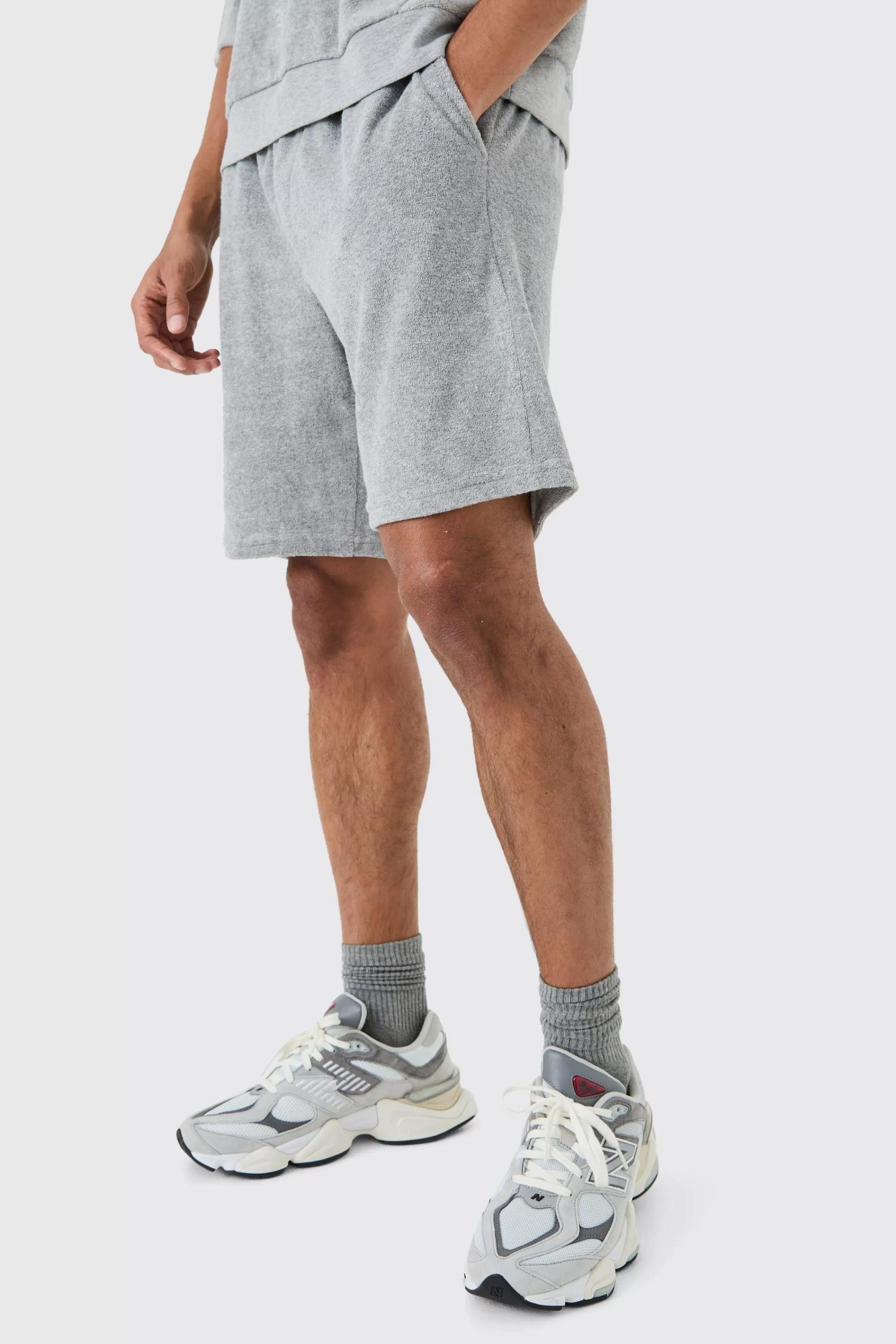 boohooMAN Relaxed Fit Mid Towelling Shorts | UK