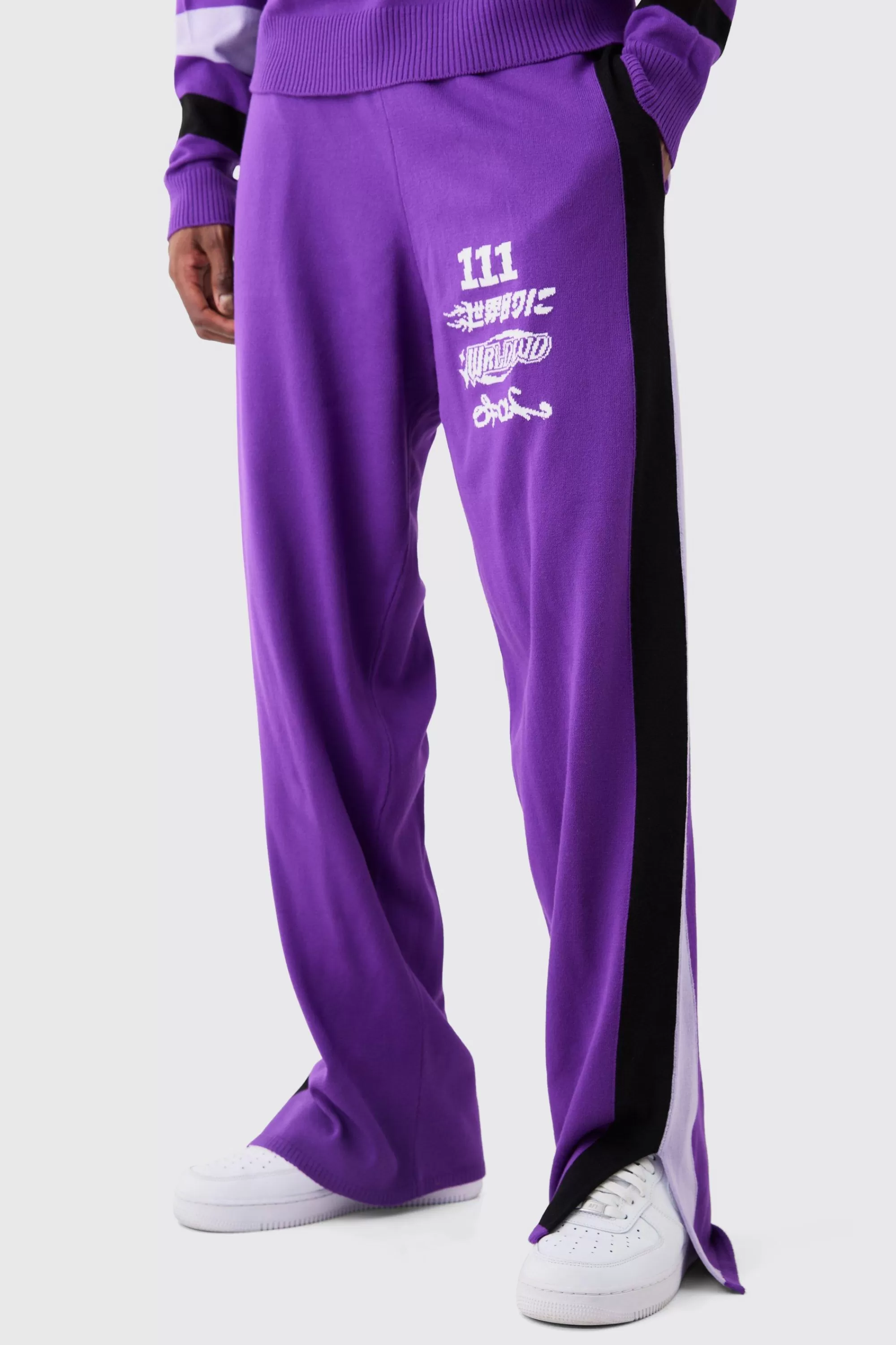 boohooMAN Relaxed Fit Moto Knitted Joggers | UK