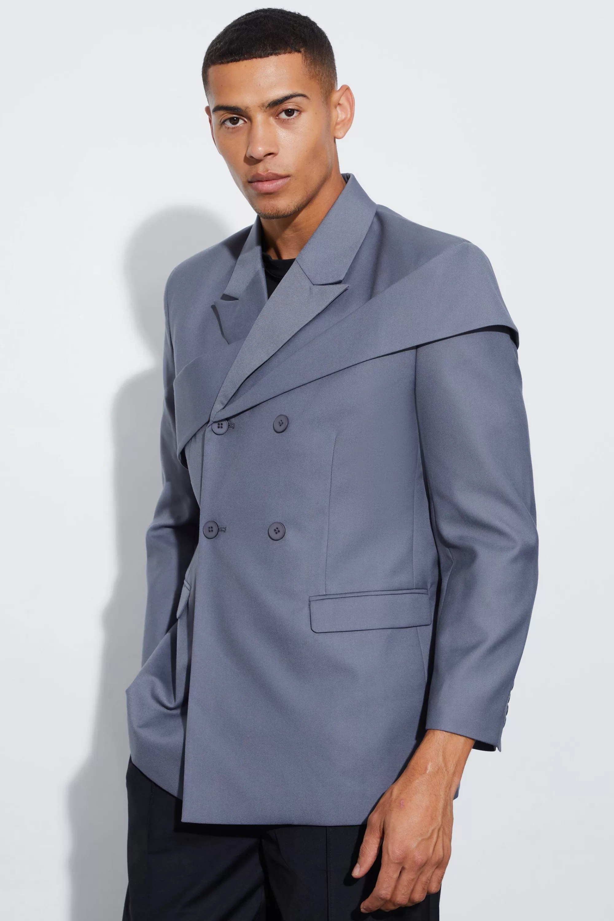 boohooMAN Relaxed Fit Overlay Panel Detail Blazer | UK