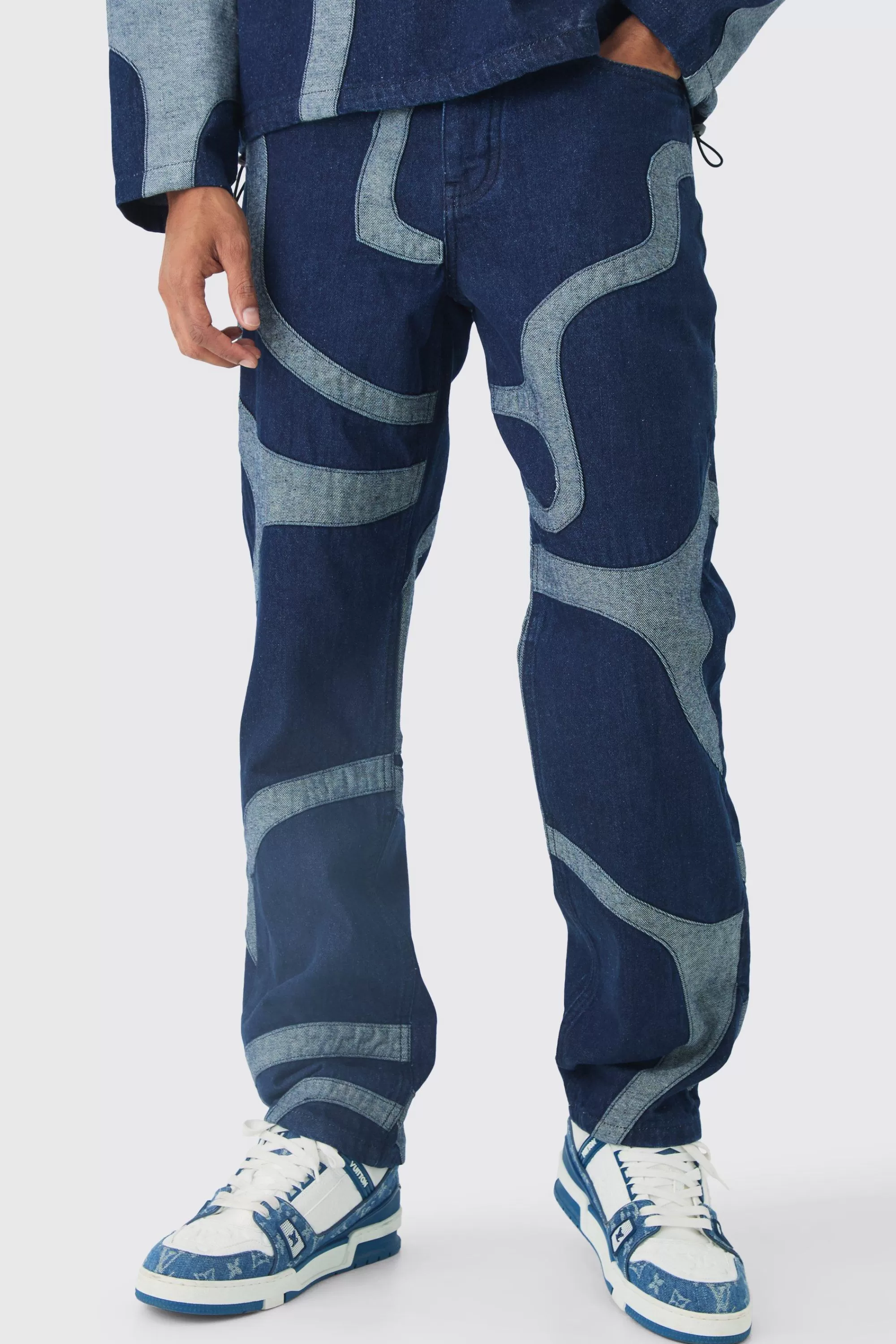 boohooMAN Relaxed Fit Patchwork Applique Jeans | UK